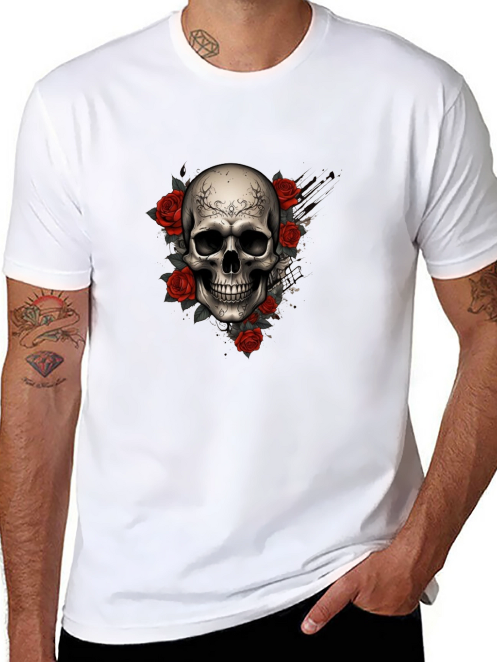 Skull & Roses Graphic Tee - Dark Aesthetic