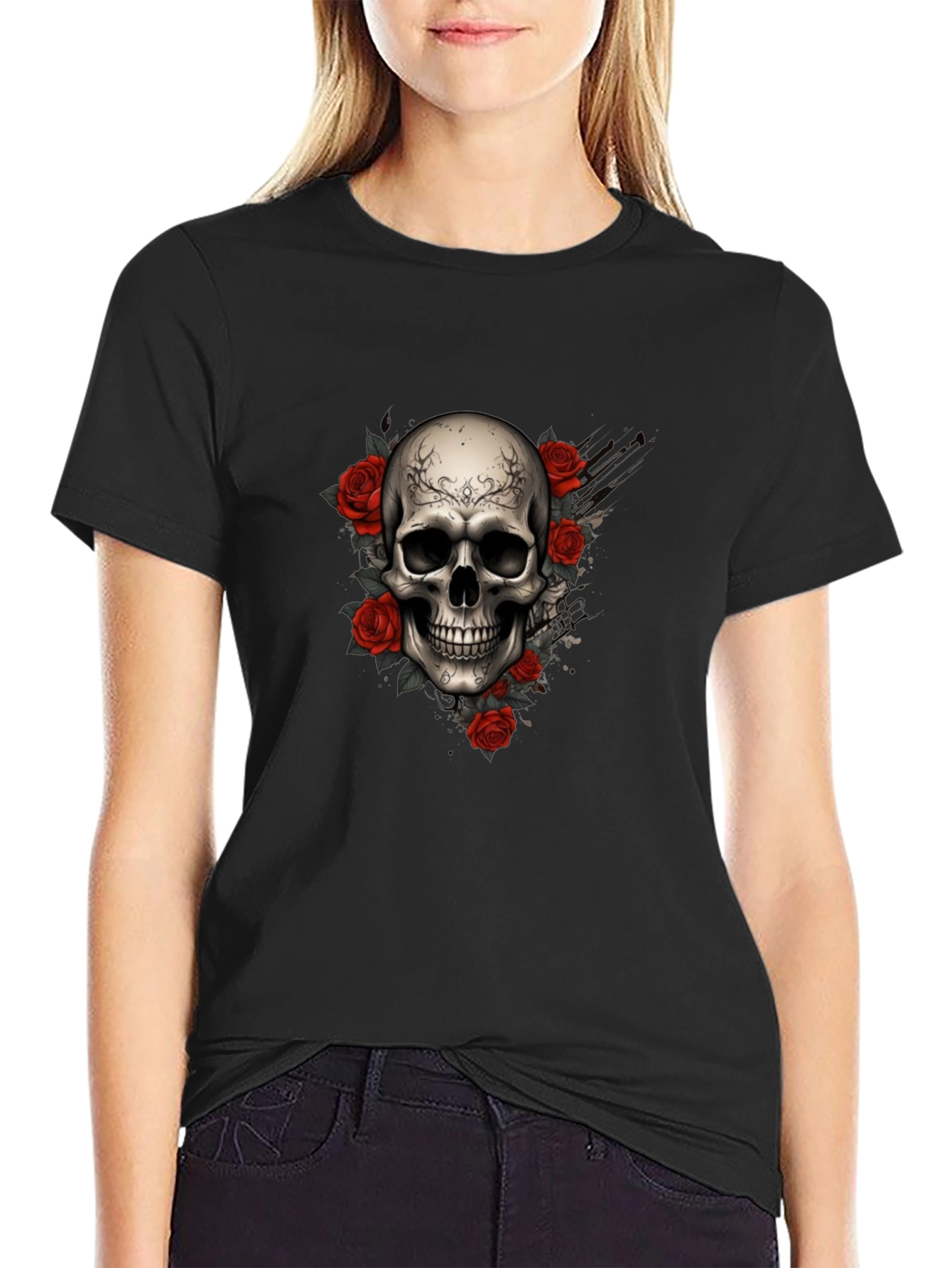 Skull & Roses Graphic Tee - Dark Aesthetic