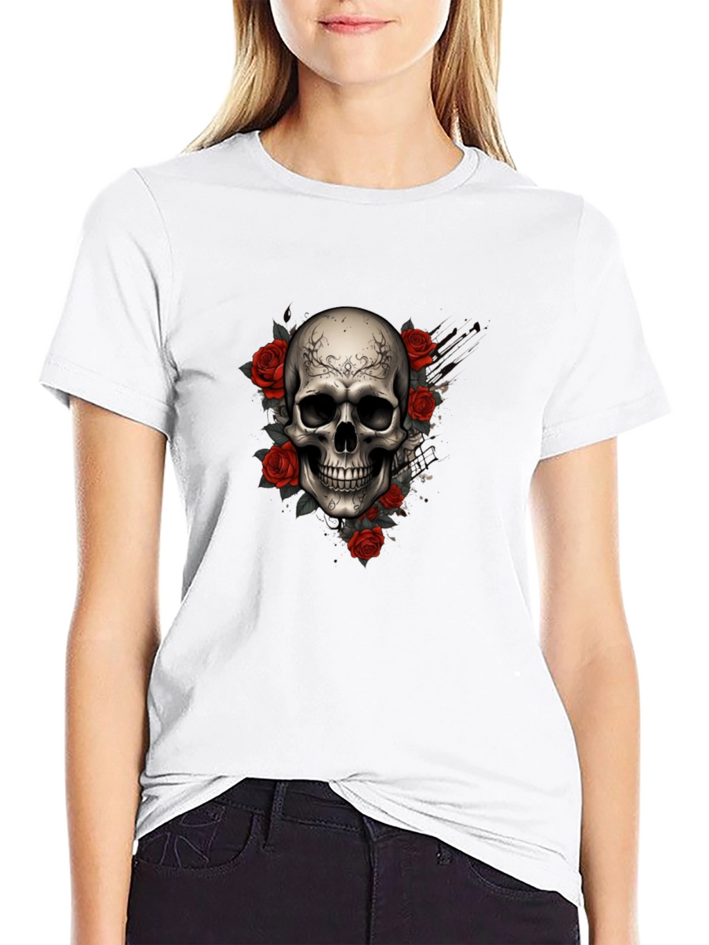 Skull & Roses Graphic Tee - Dark Aesthetic