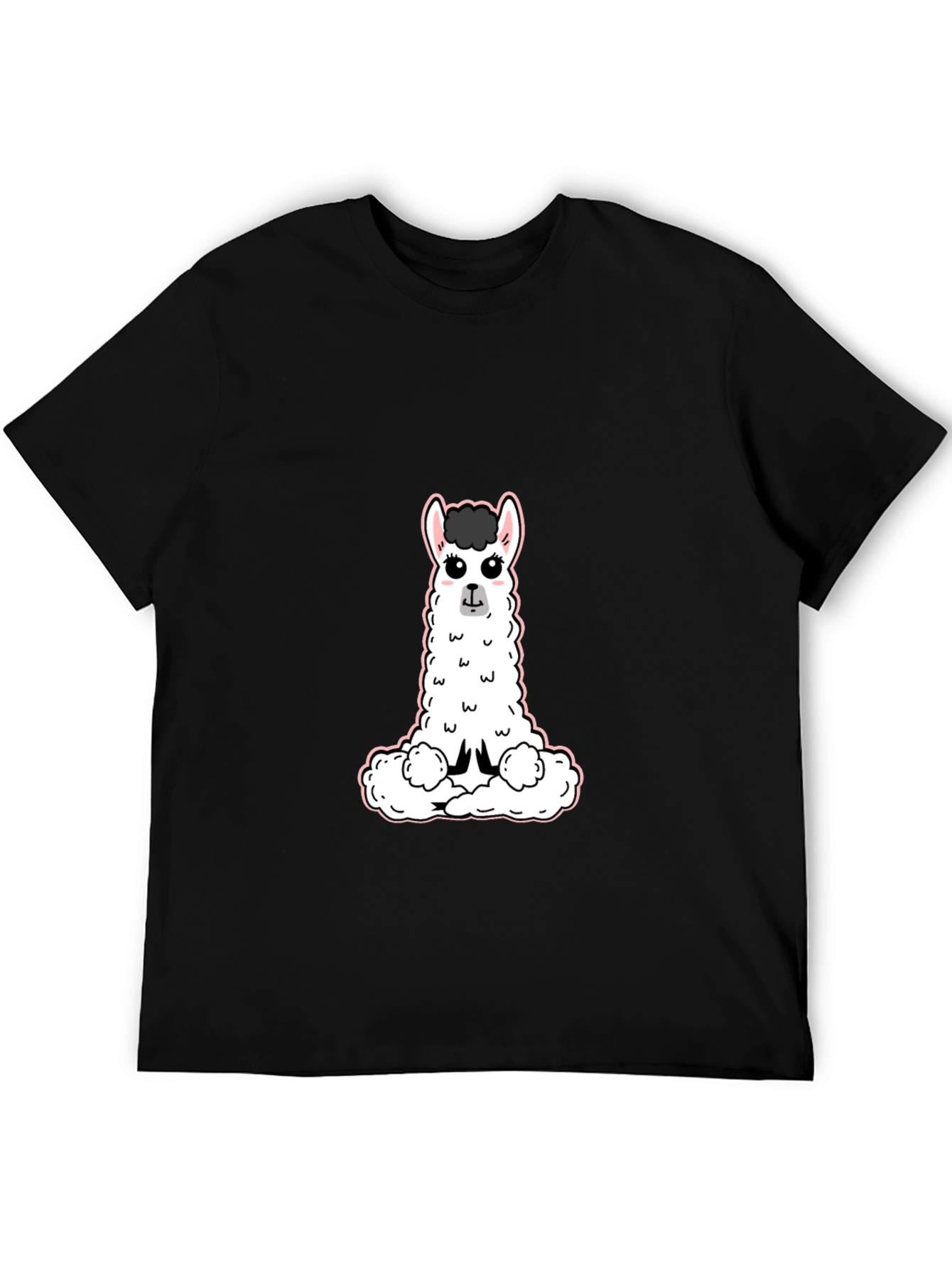 Cute Llama Graphic Tee - Black Casual T-Shirt