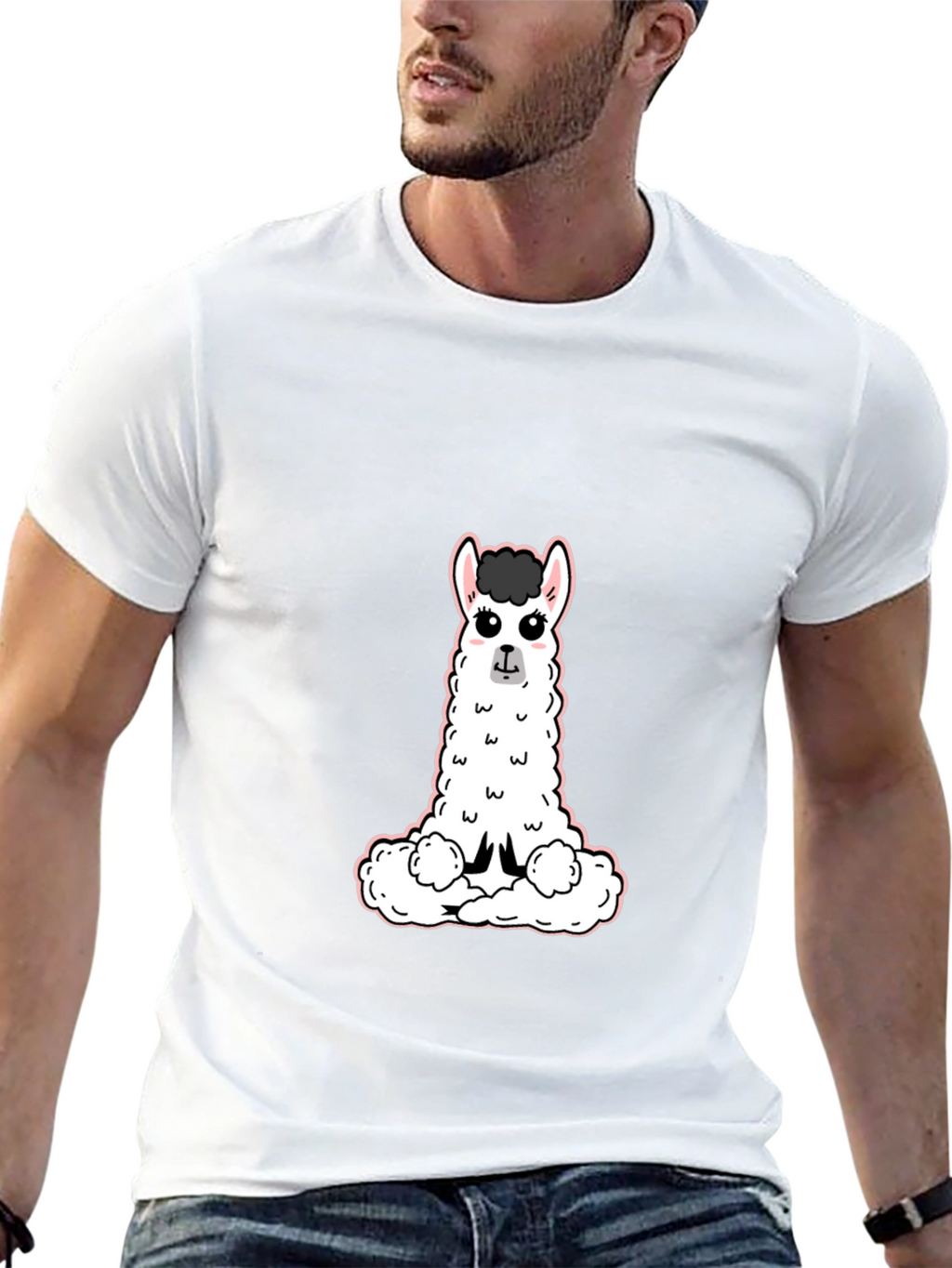 Cute Llama Graphic Tee - Black Casual T-Shirt