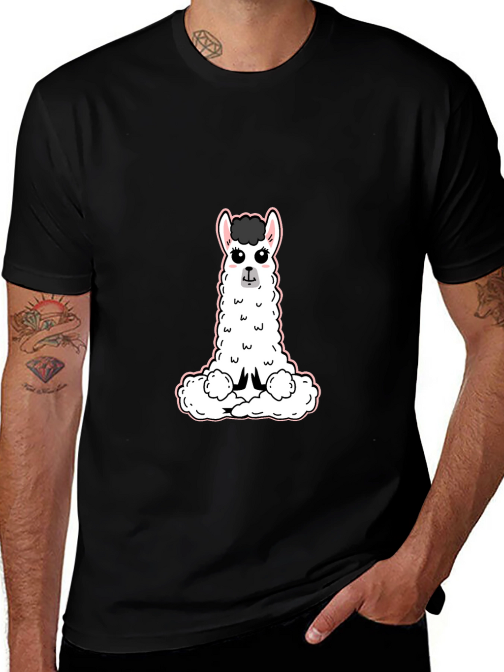 Cute Llama Graphic Tee - Black Casual T-Shirt