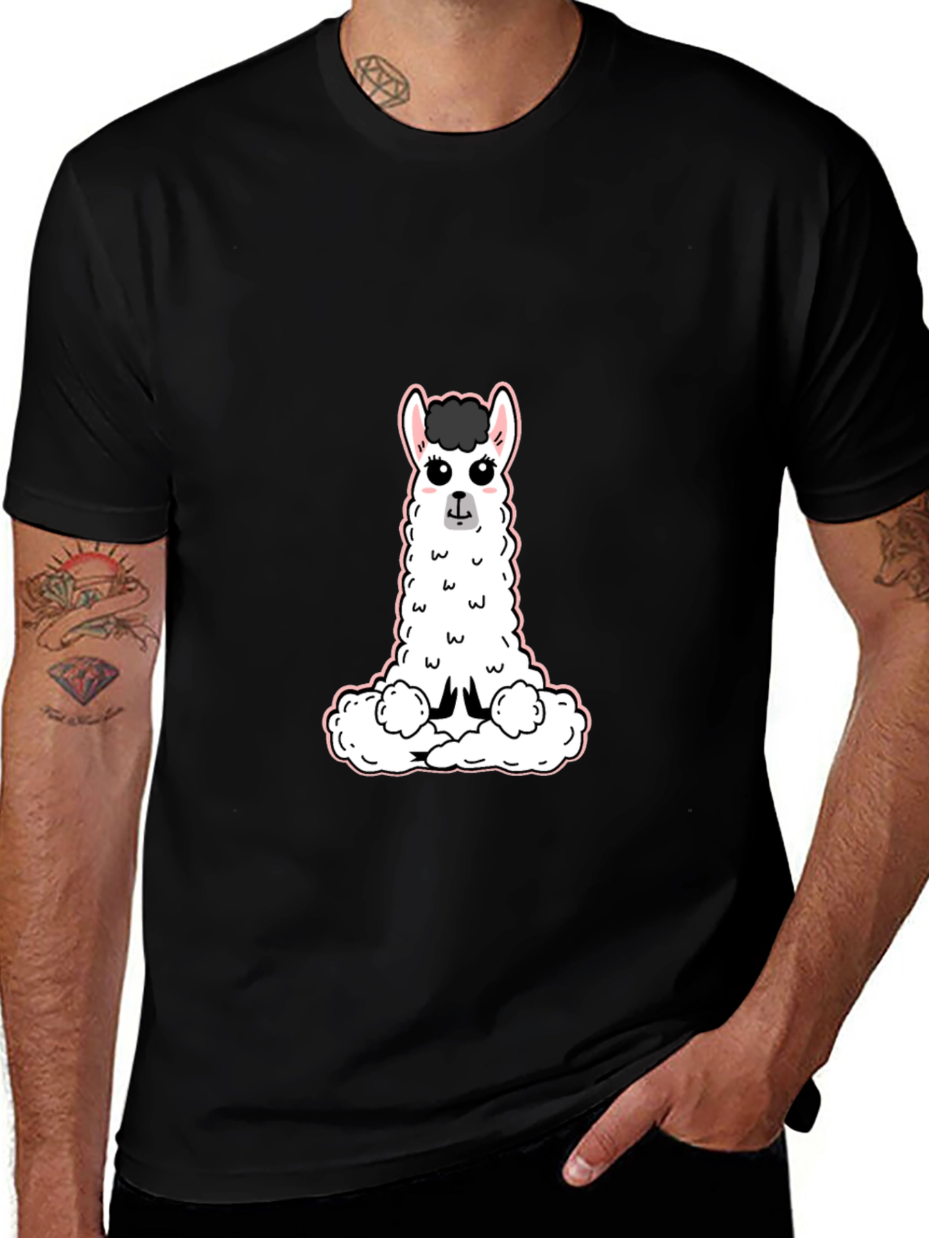 Cute Llama Graphic Tee - Black Casual T-Shirt