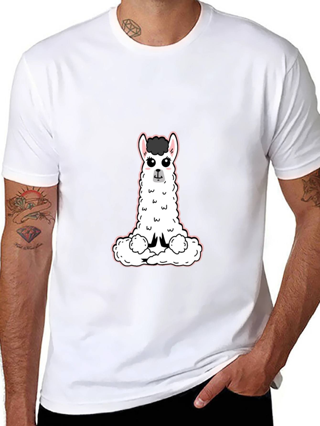 Cute Llama Graphic Tee - Black Casual T-Shirt