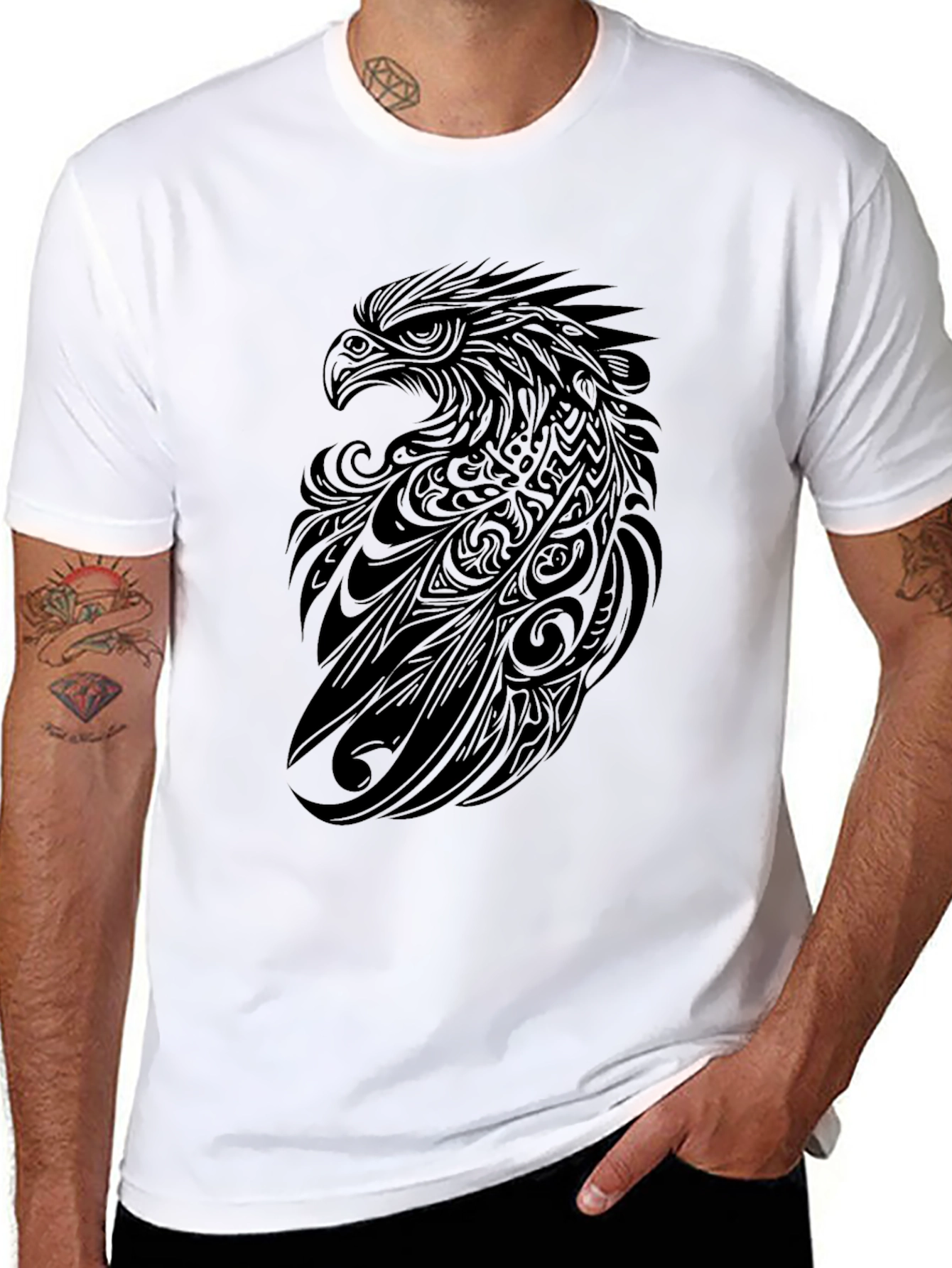 Tribal Eagle Graphic Tee - Black