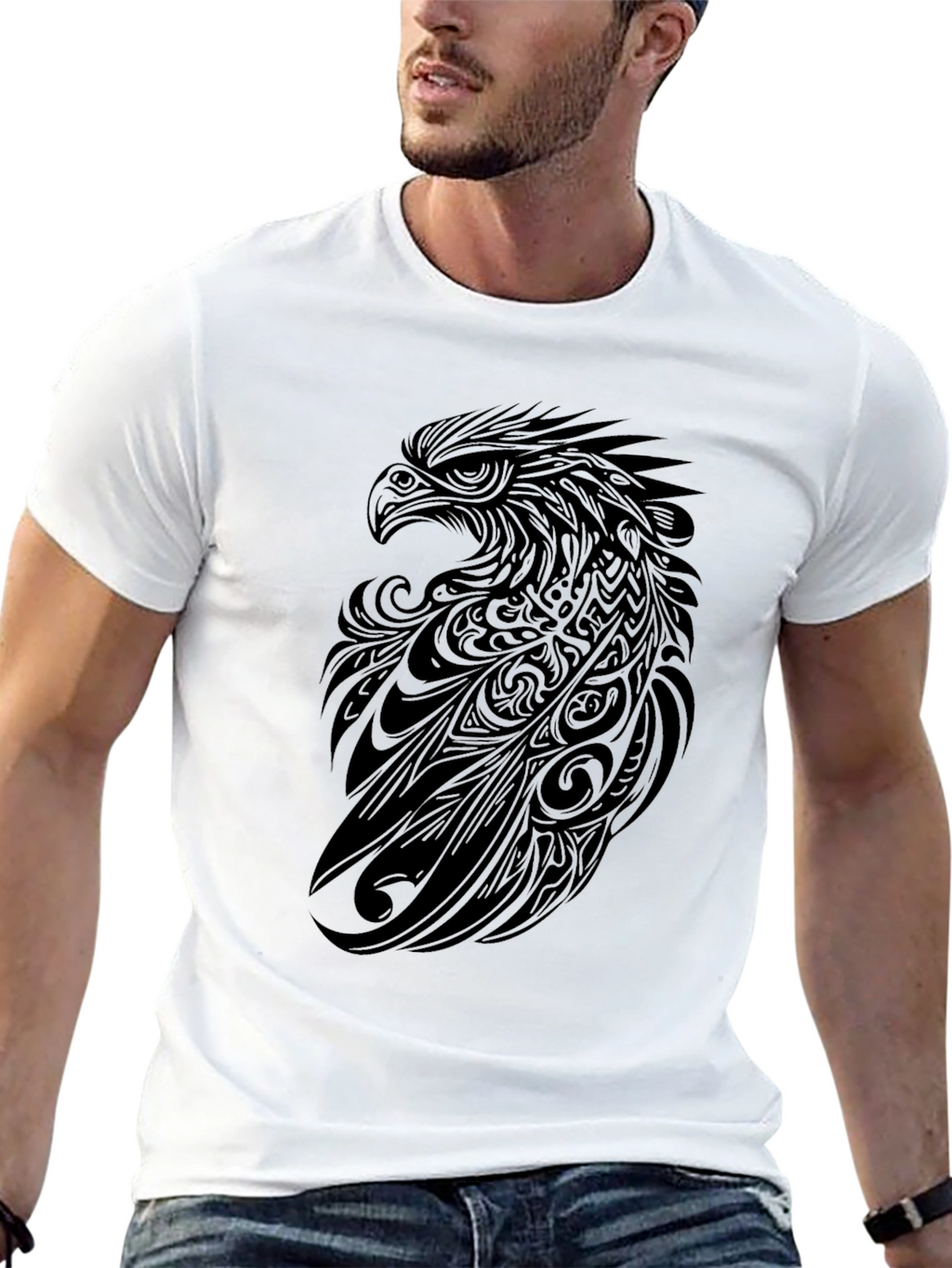 Tribal Eagle Graphic Tee - Black