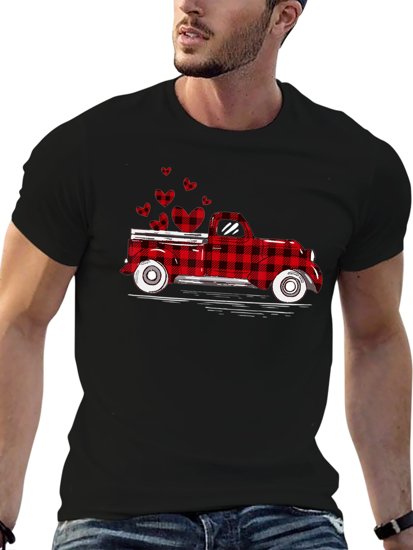 Buffalo Plaid Truck Hearts Graphic Tee