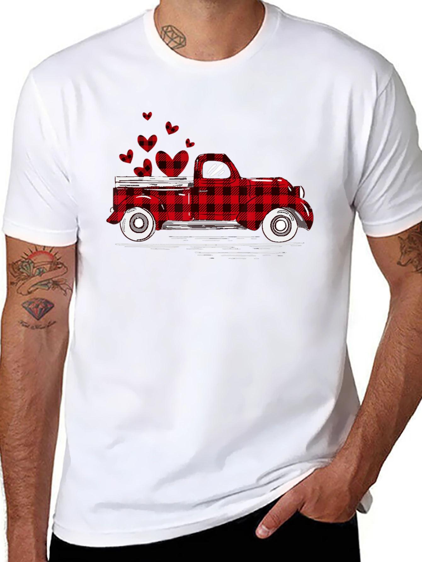 Buffalo Plaid Truck Hearts Graphic Tee
