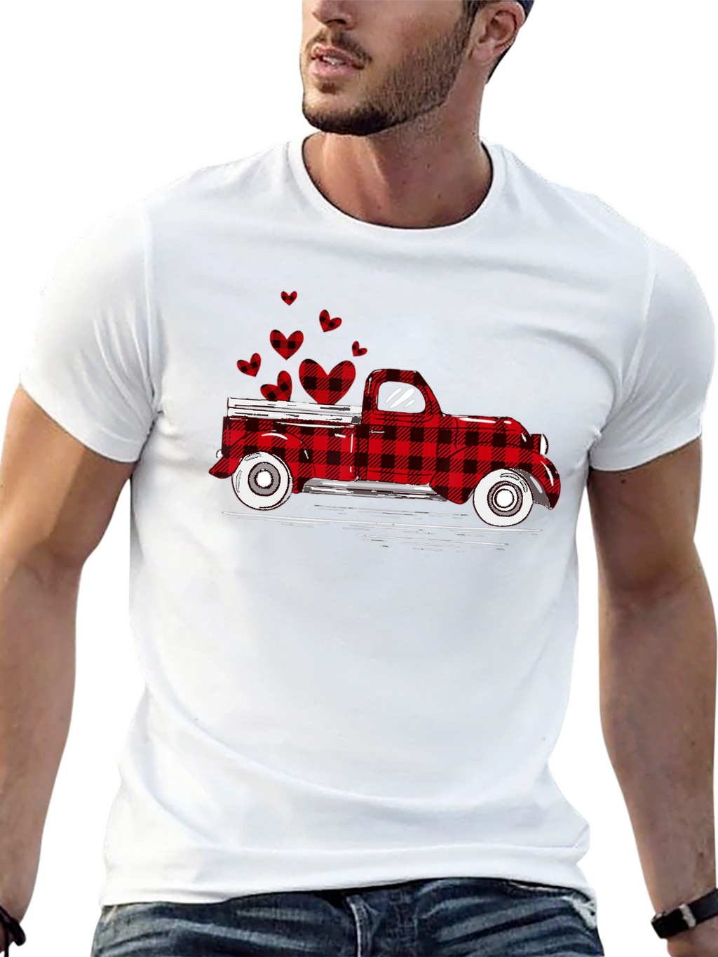 Buffalo Plaid Truck Hearts Graphic Tee