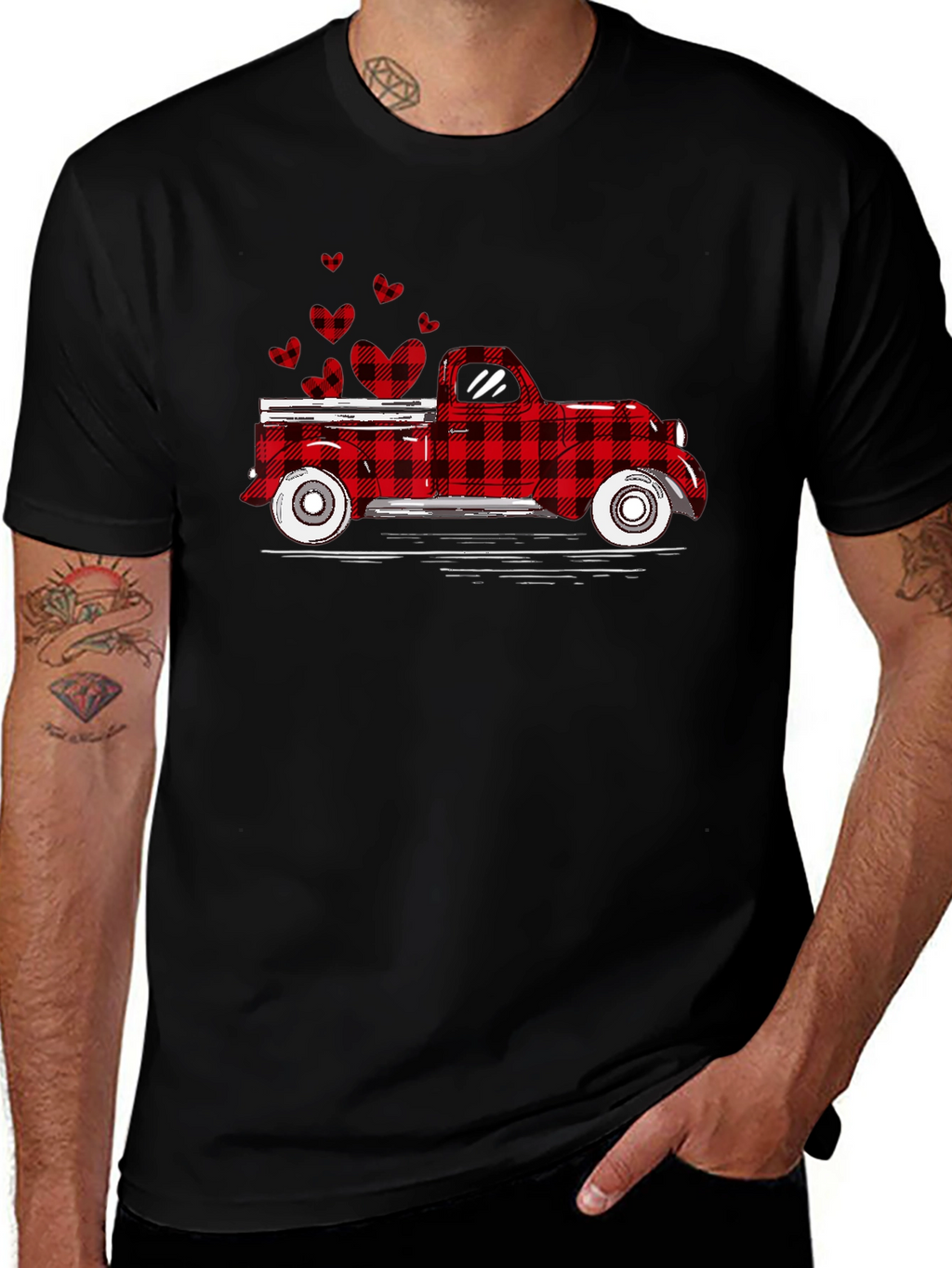 Buffalo Plaid Truck Hearts Graphic Tee