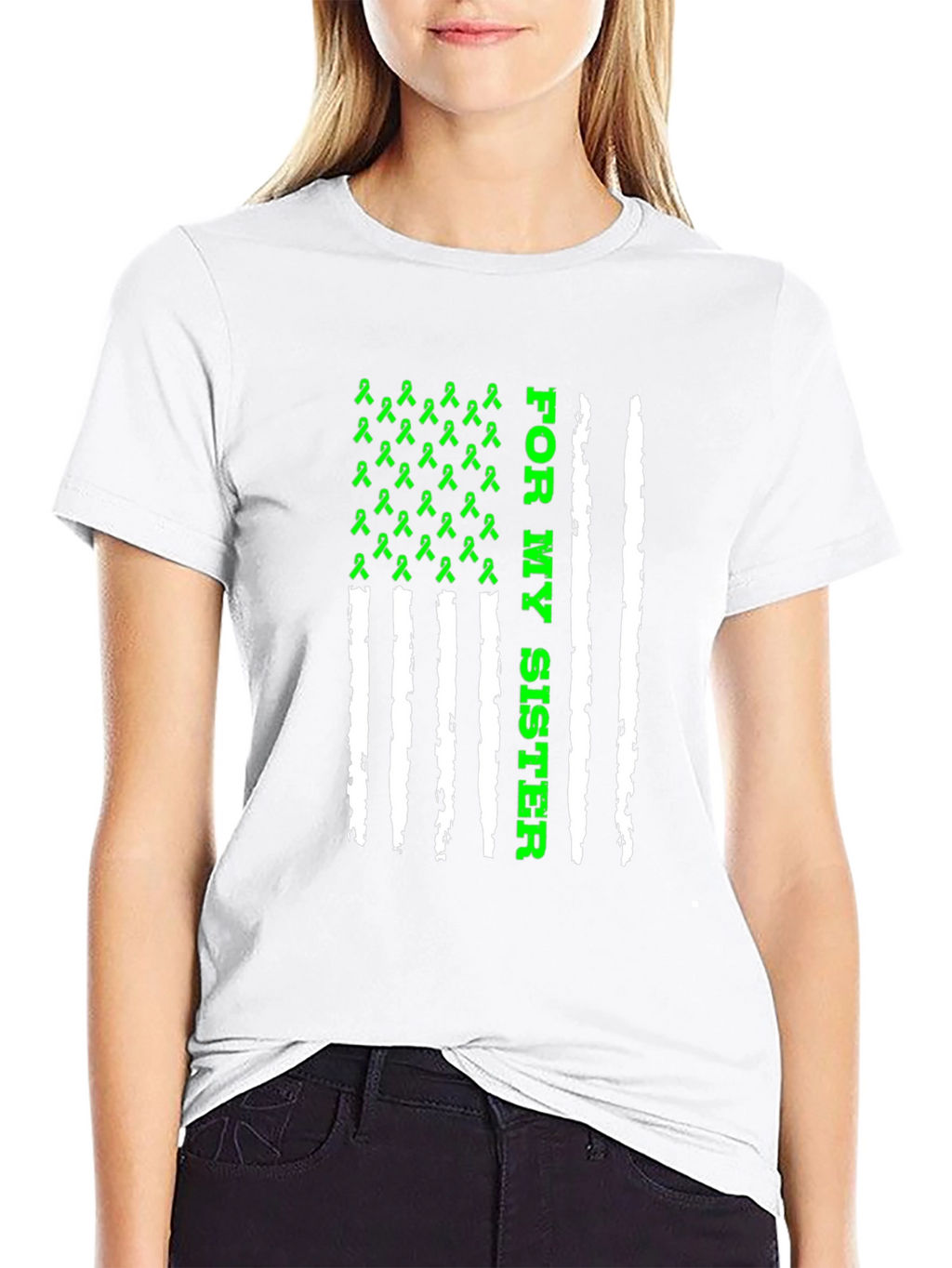 For My Sister Awareness Ribbon USA Flag T-Shirt