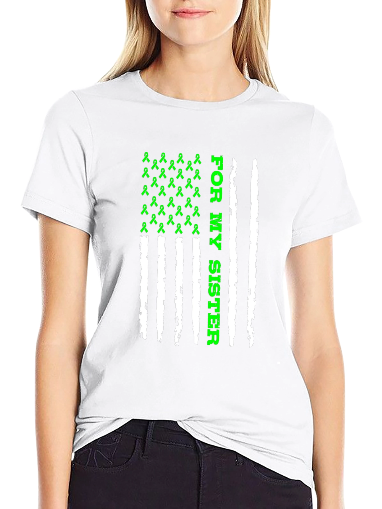 For My Sister Awareness Ribbon USA Flag T-Shirt