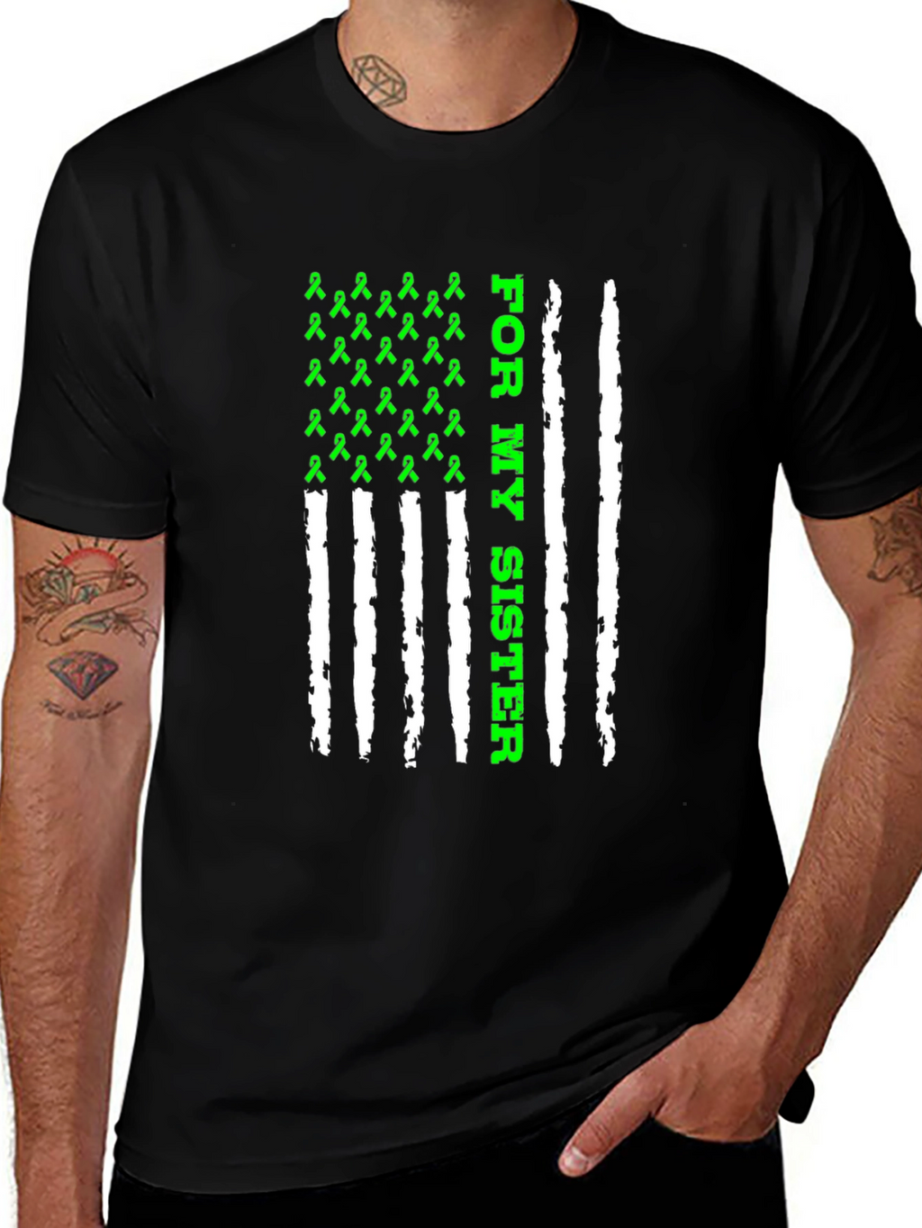 For My Sister Awareness Ribbon USA Flag T-Shirt