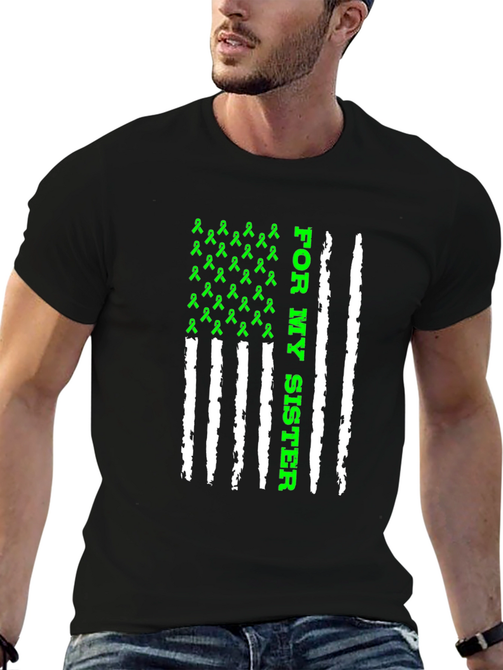For My Sister Awareness Ribbon USA Flag T-Shirt