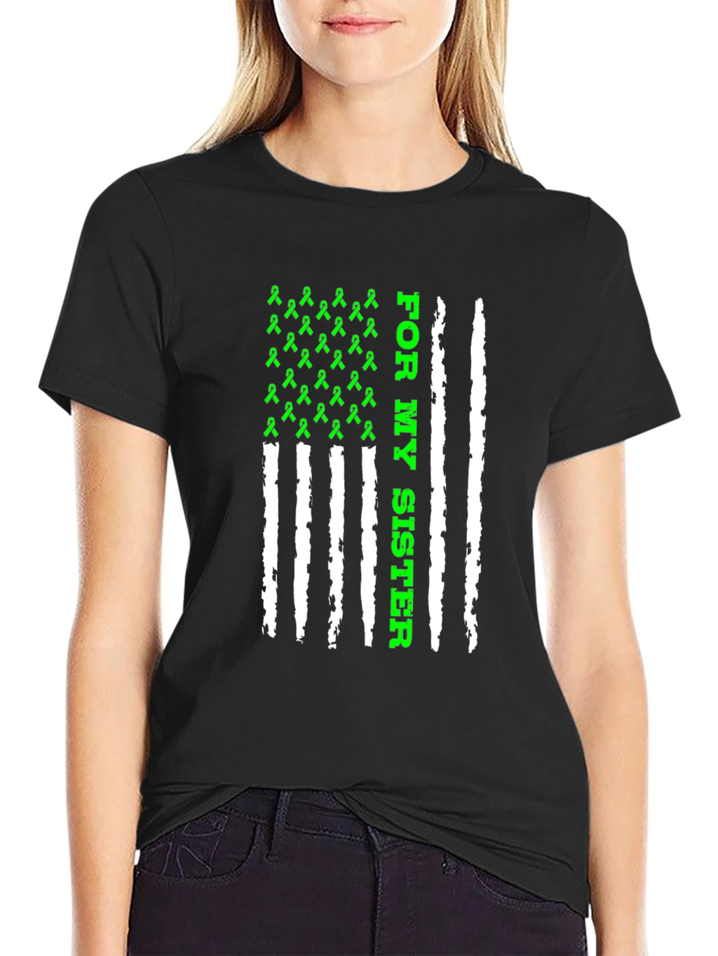 For My Sister Awareness Ribbon USA Flag T-Shirt