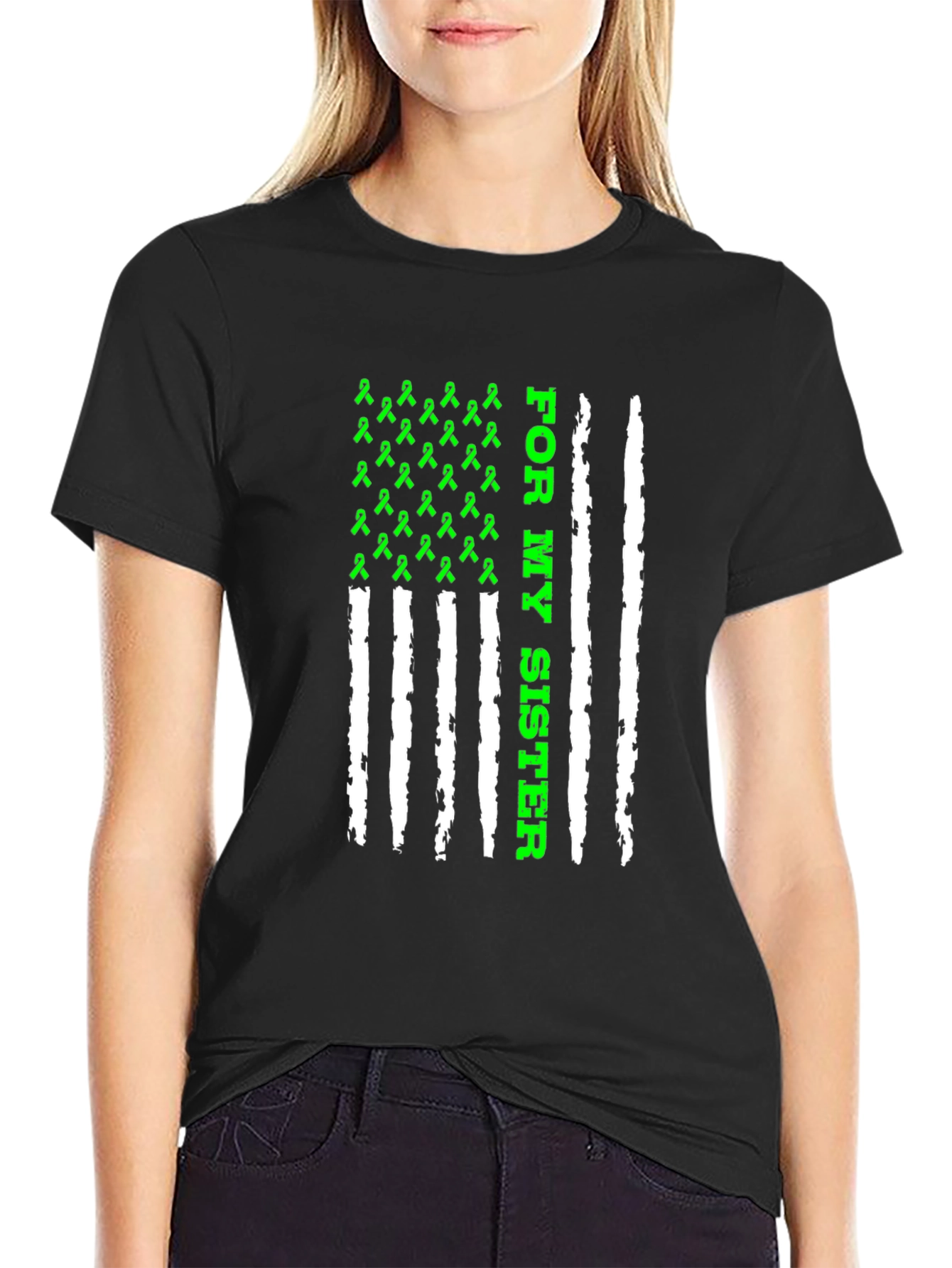 For My Sister Awareness Ribbon USA Flag T-Shirt