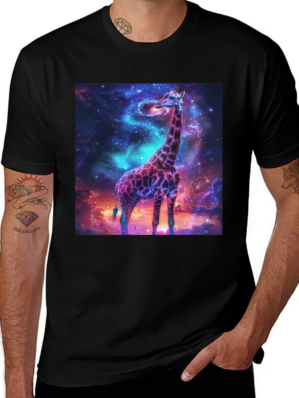 Galaxy Giraffe Black T-Shirt