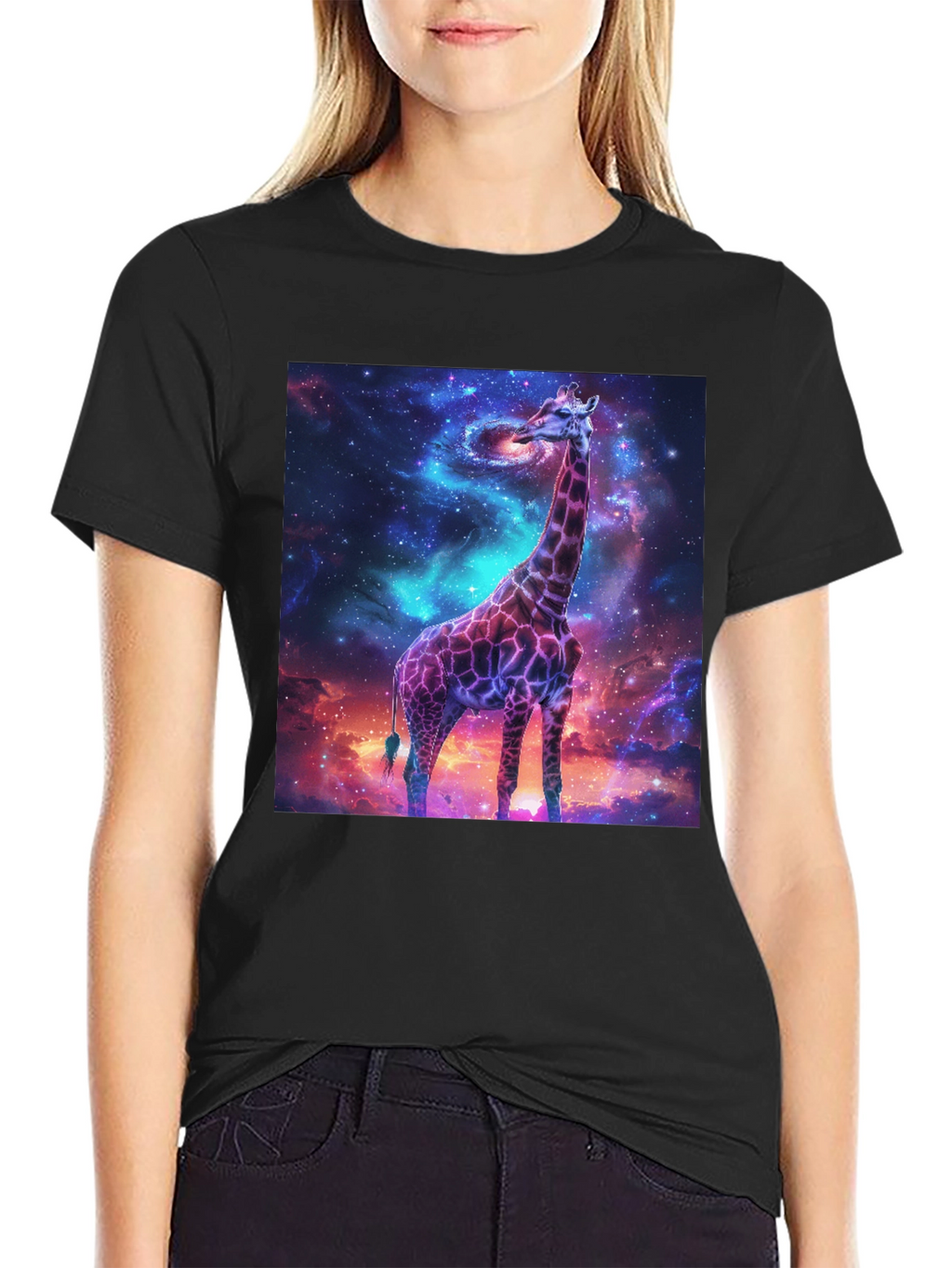 Galaxy Giraffe Black T-Shirt