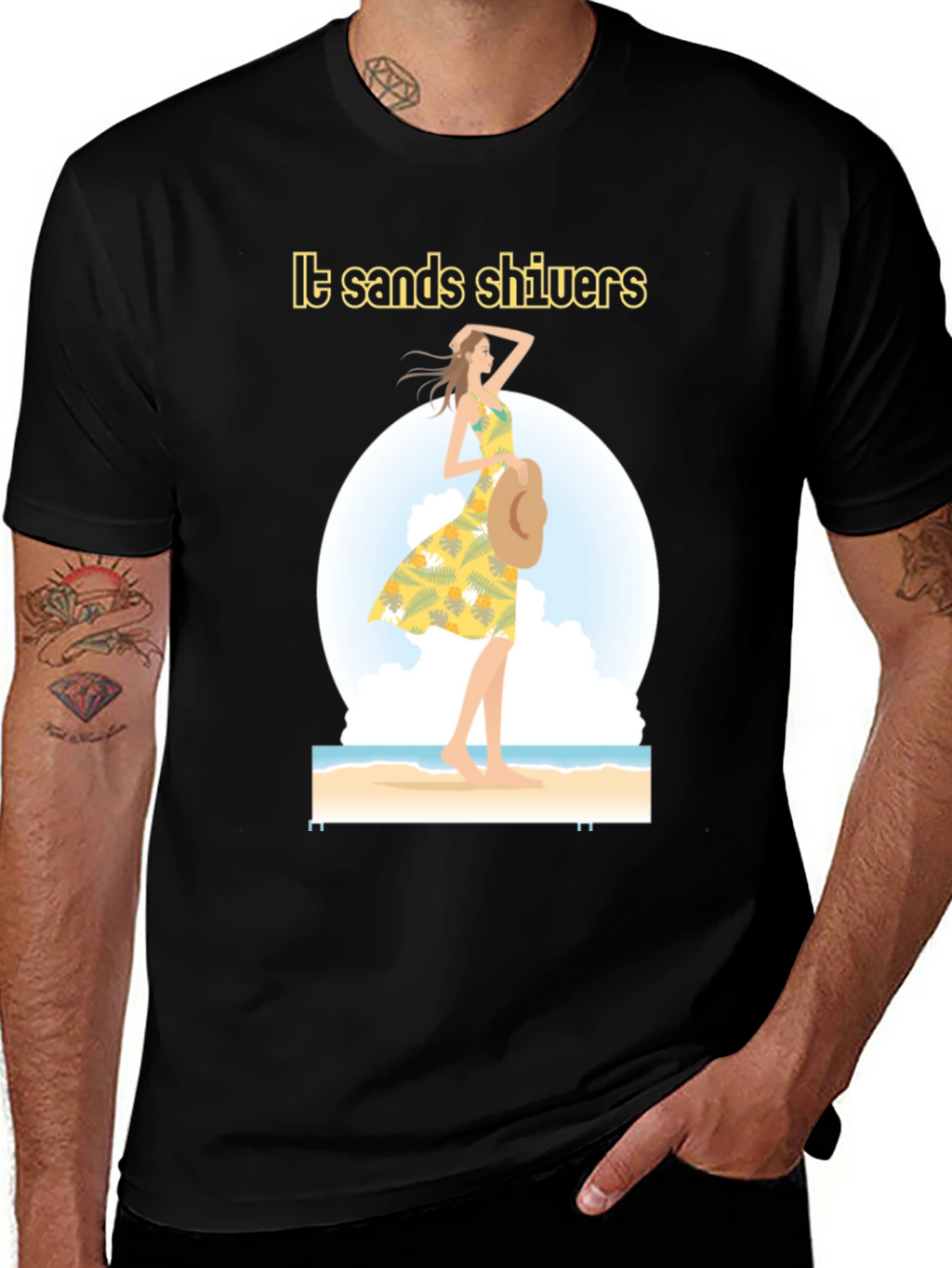 Stylish Black Beach Vibes Graphic T-Shirt