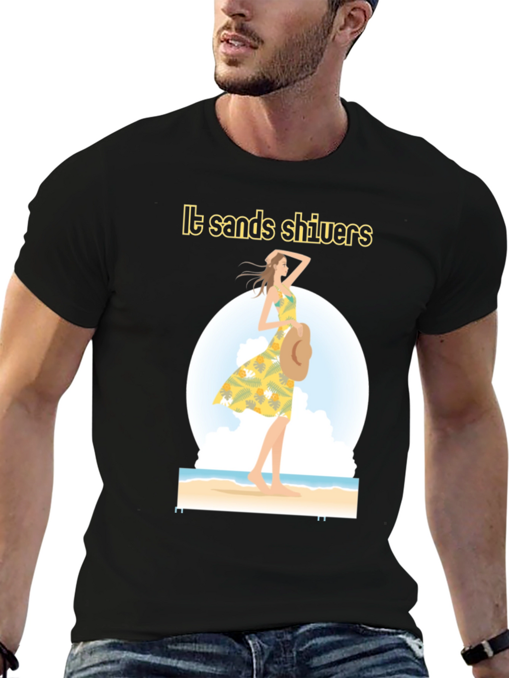Stylish Black Beach Vibes Graphic T-Shirt