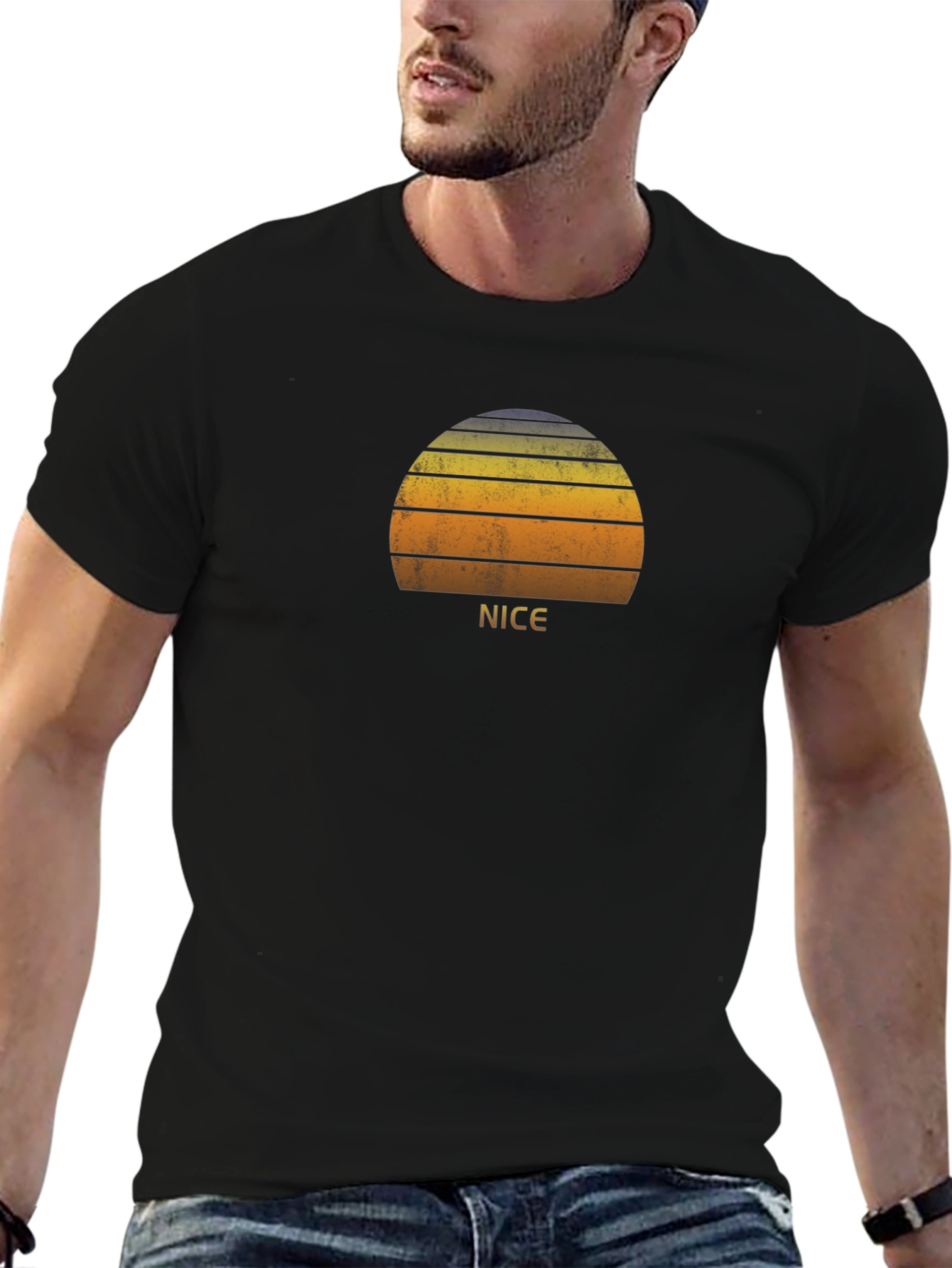 Retro Sunset NICE Graphic Tee - Black