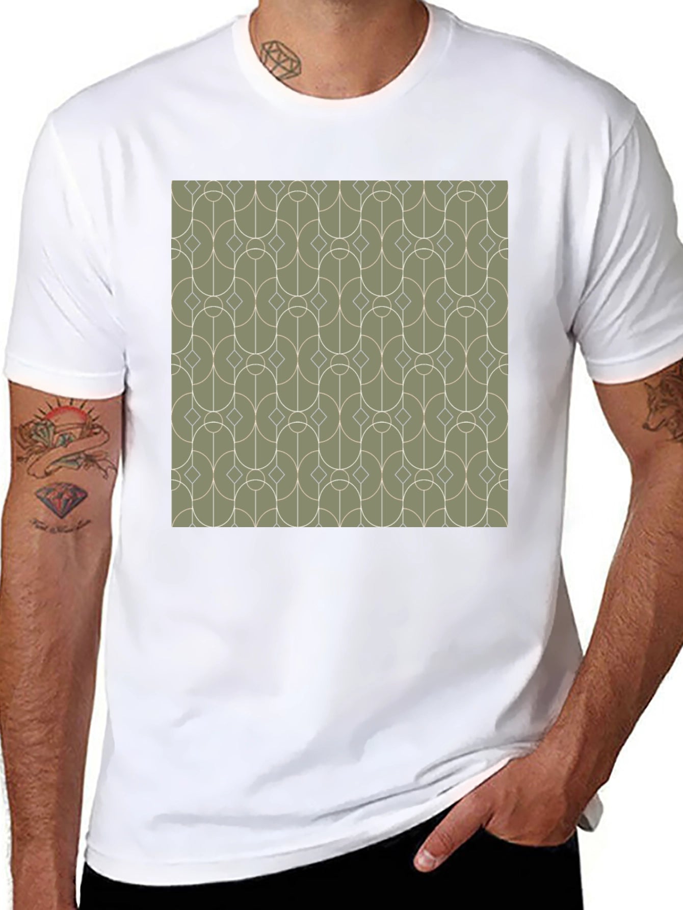 Retro Geometric Pattern Tee - Stylish Mens Black T-Shirt