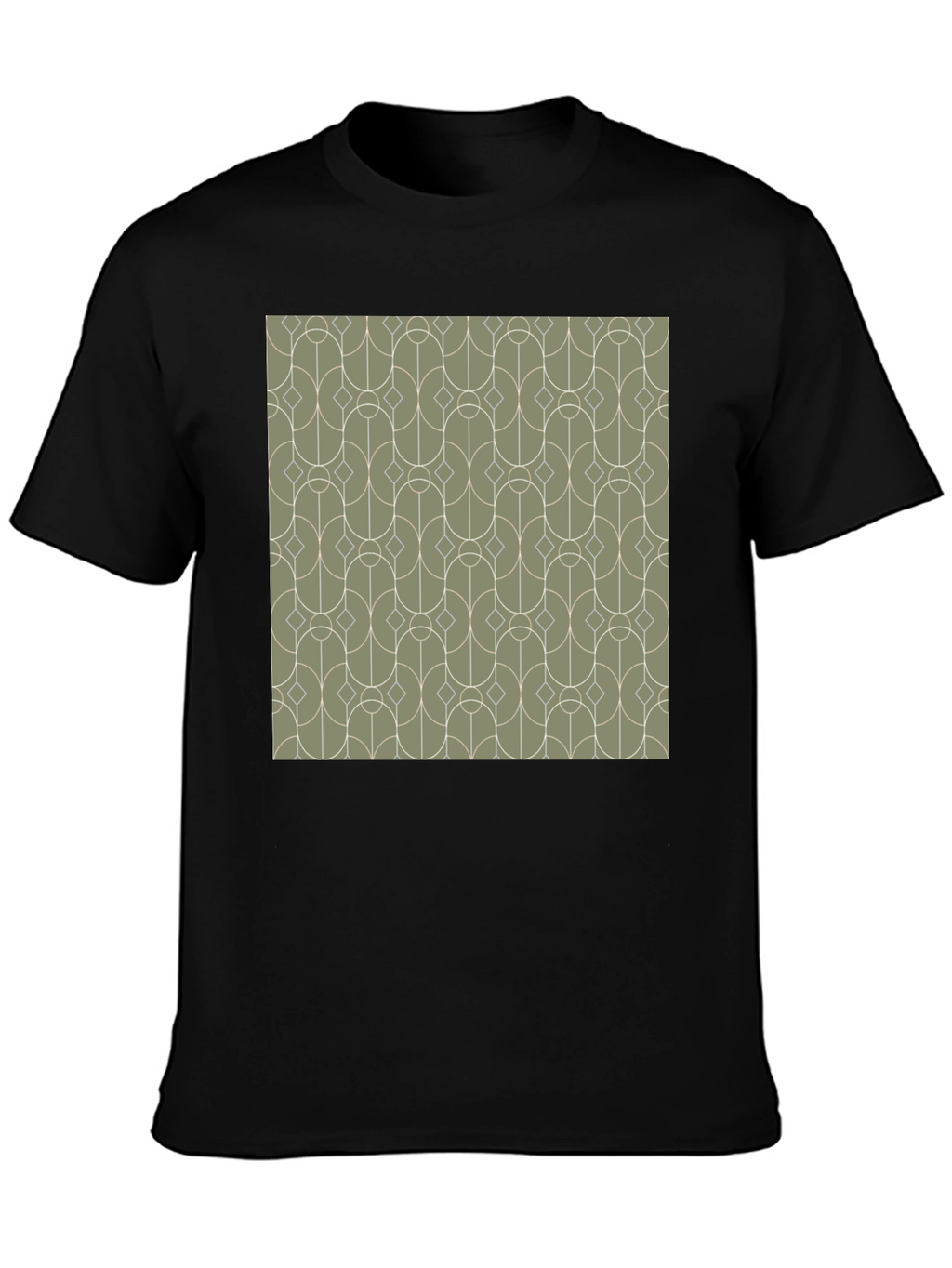 Retro Geometric Pattern Tee - Stylish Mens Black T-Shirt