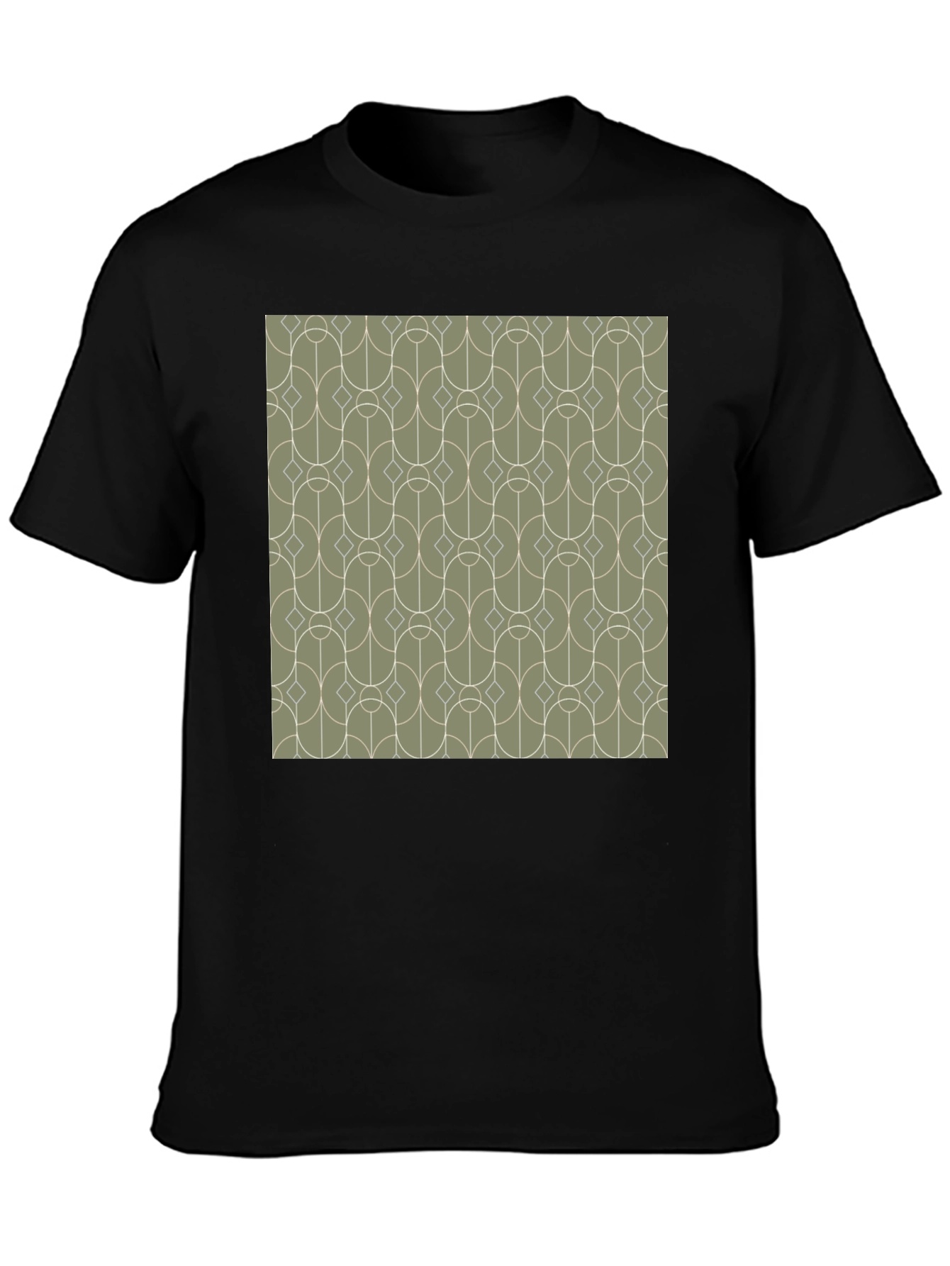Retro Geometric Pattern Tee - Stylish Mens Black T-Shirt