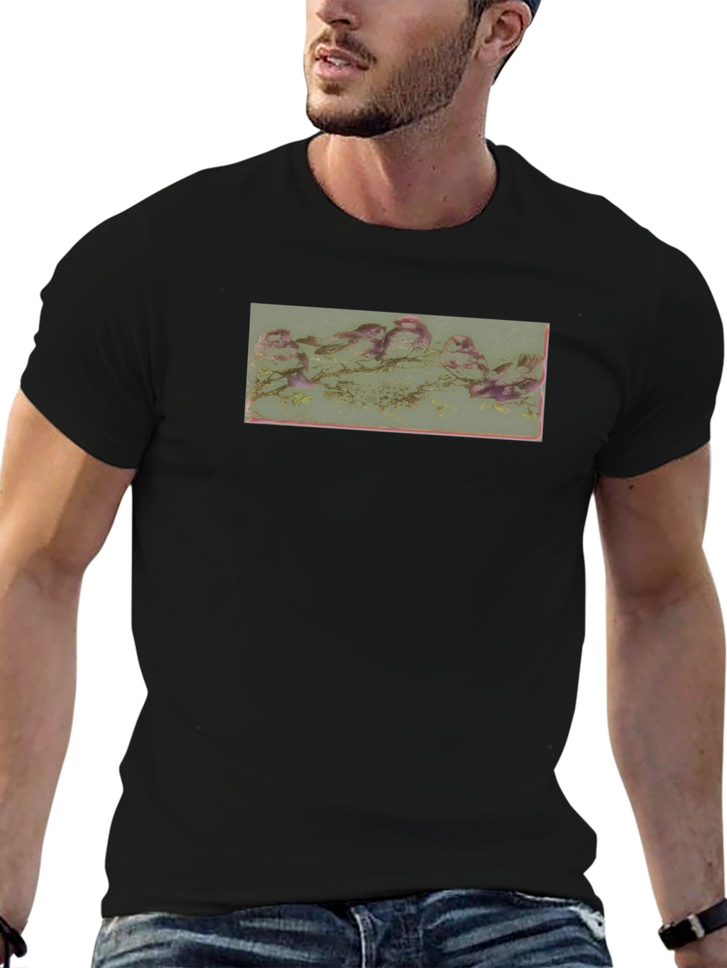 Black T-Shirt with Nature Graphic