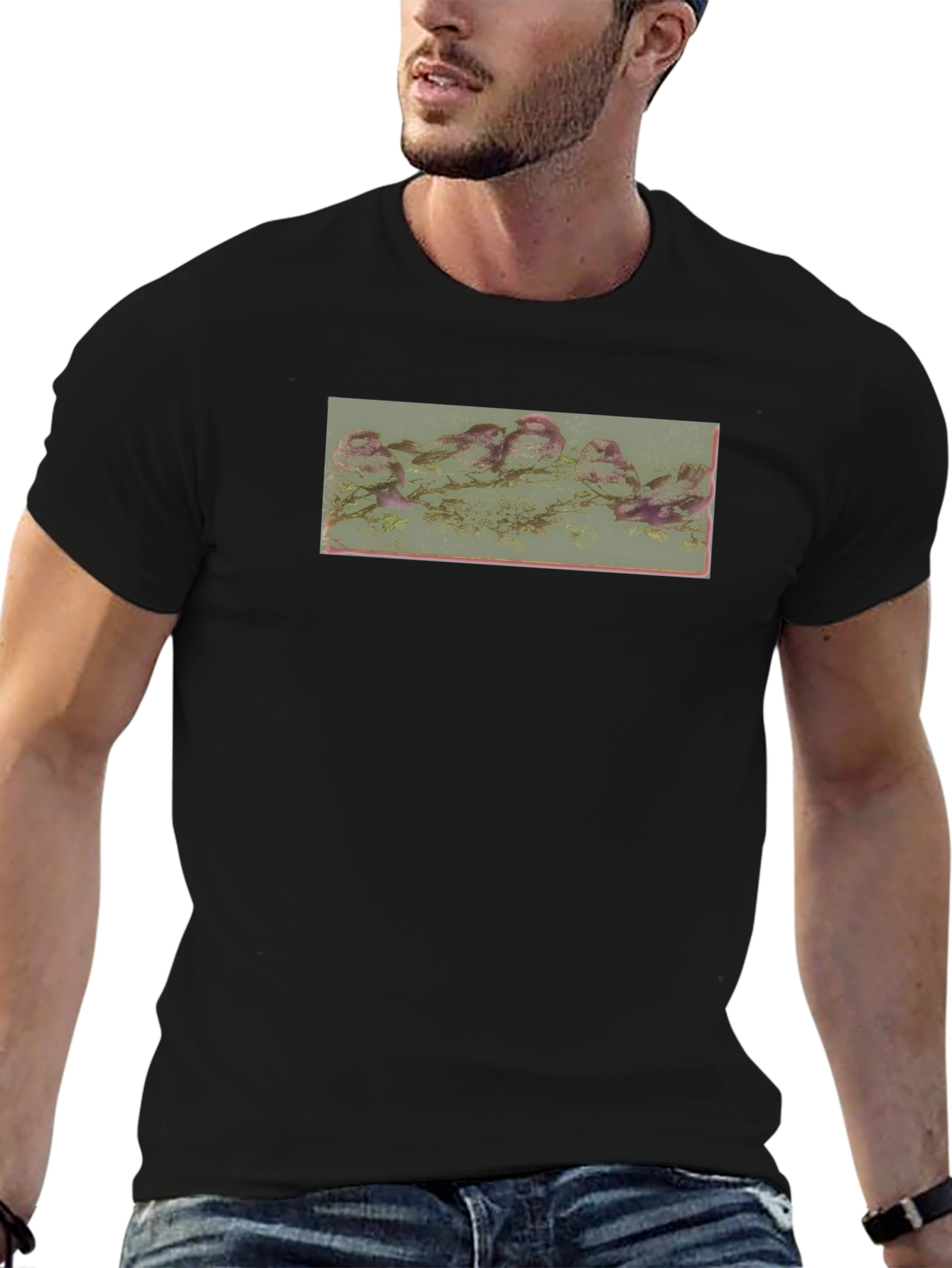 Black T-Shirt with Nature Graphic