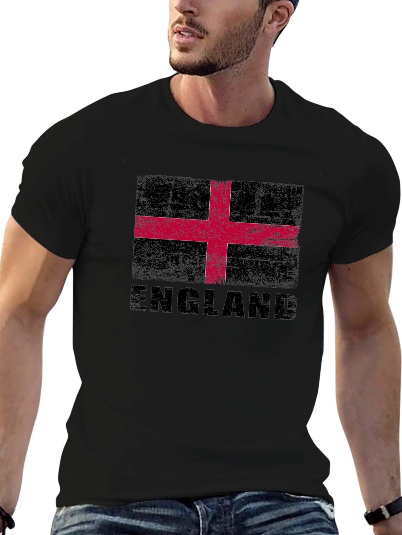 England Flag Graphic T-Shirt - Black Crew Neck Tee