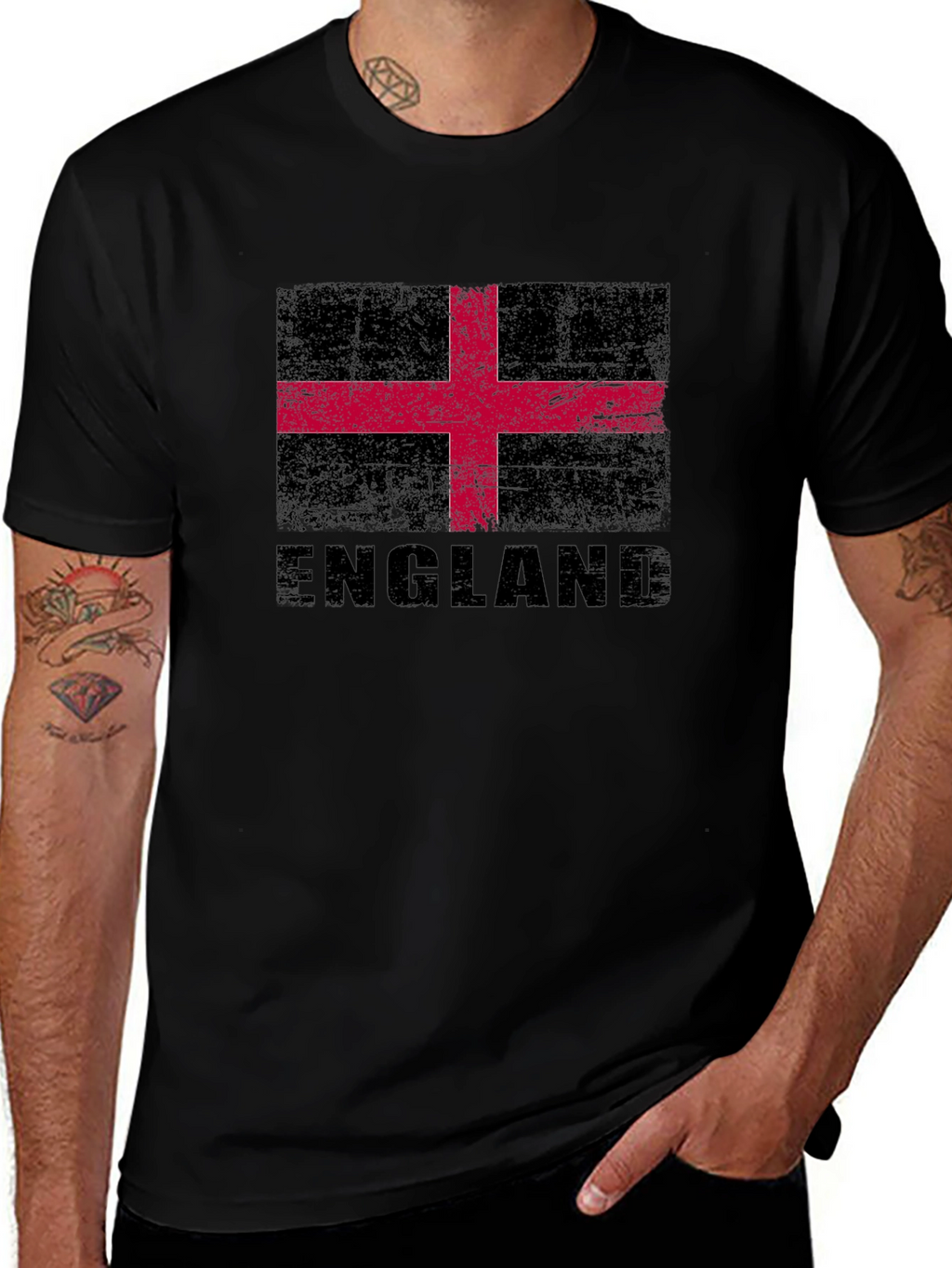 England Flag Graphic T-Shirt - Black Crew Neck Tee