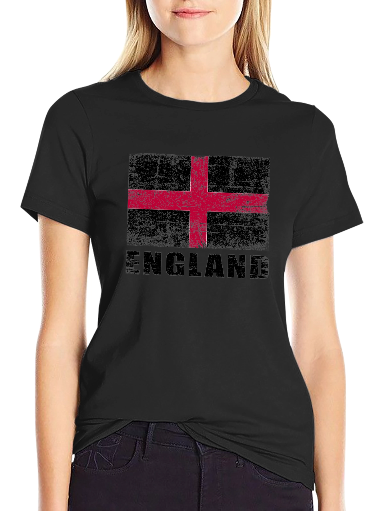England Flag Graphic T-Shirt - Black Crew Neck Tee