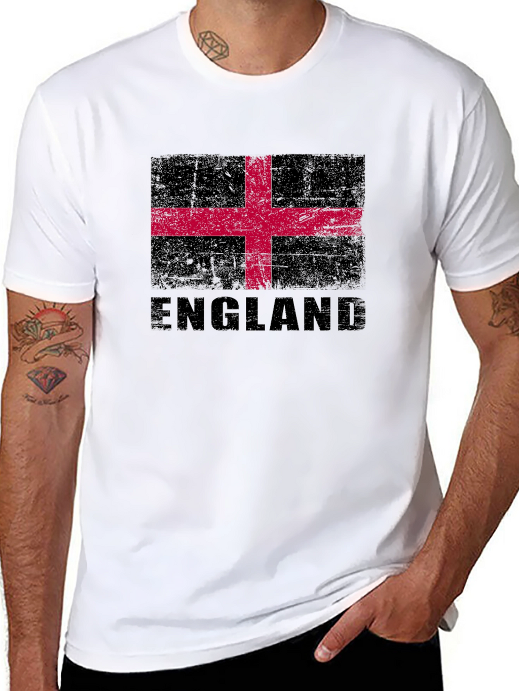 England Flag Graphic T-Shirt - Black Crew Neck Tee