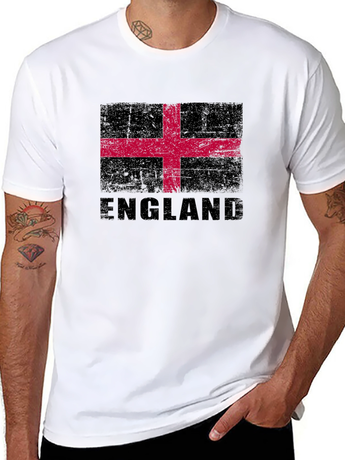 England Flag Graphic T-Shirt - Black Crew Neck Tee
