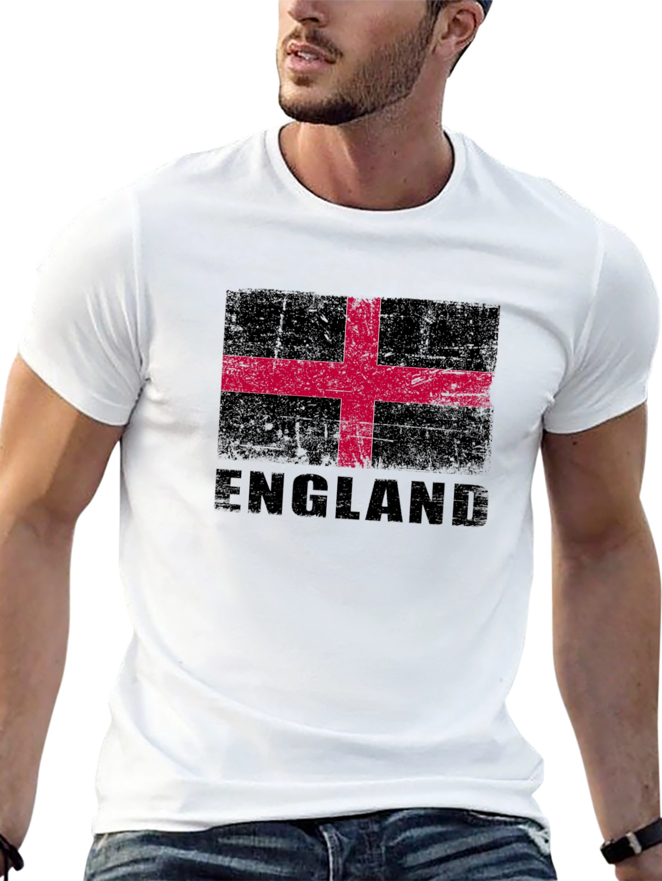 England Flag Graphic T-Shirt - Black Crew Neck Tee