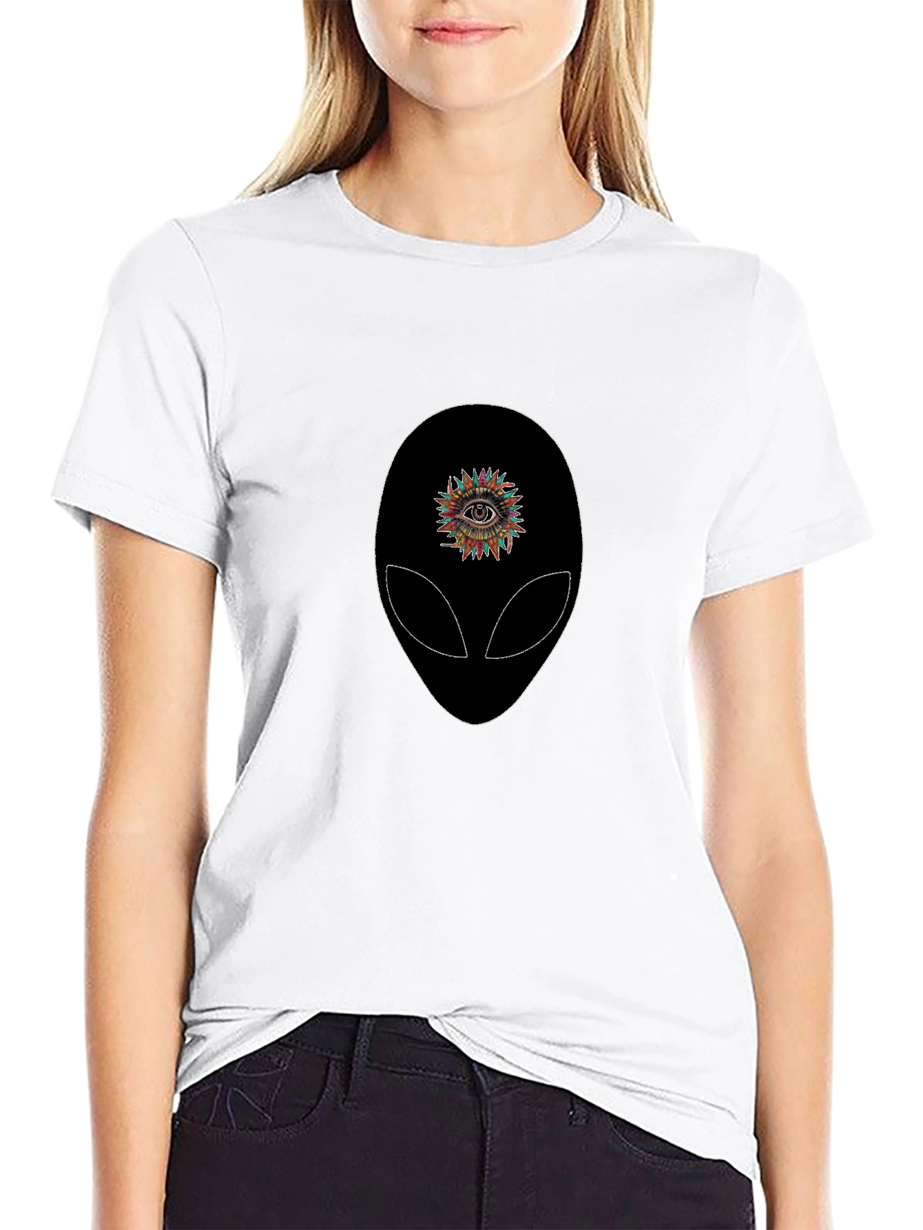 Alien Eye Graphic Tee - Black Cotton T-Shirt