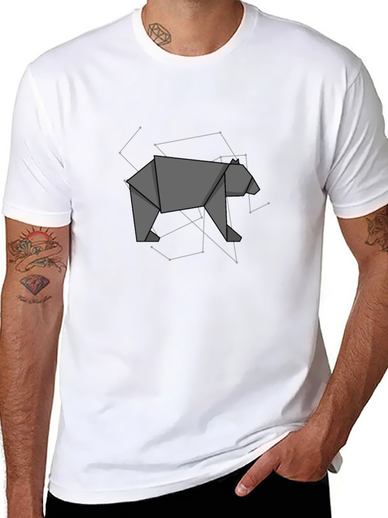 Origami Bear Graphic Tee - Modern Geometric Design