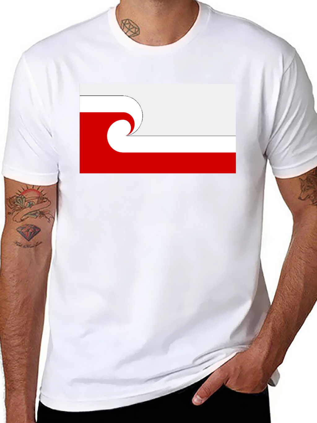 Wave Graphic Tee - Red & White Design