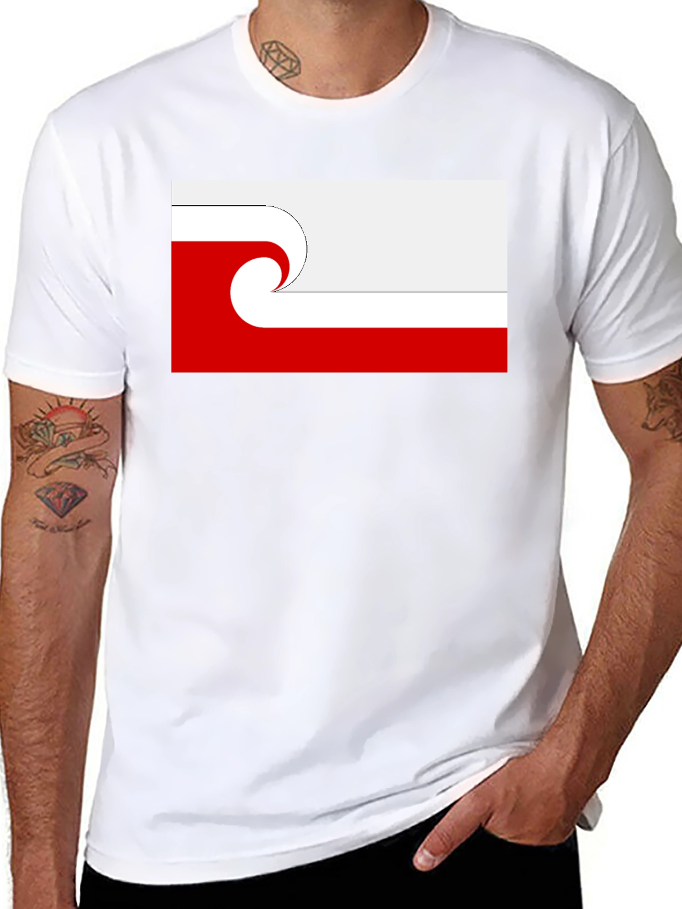 Wave Graphic Tee - Red & White Design
