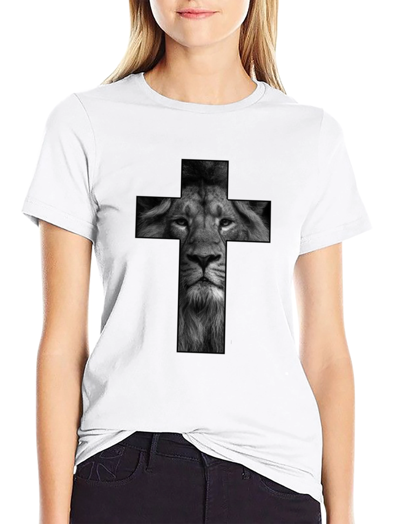 Lion Cross Graphic Black T-Shirt