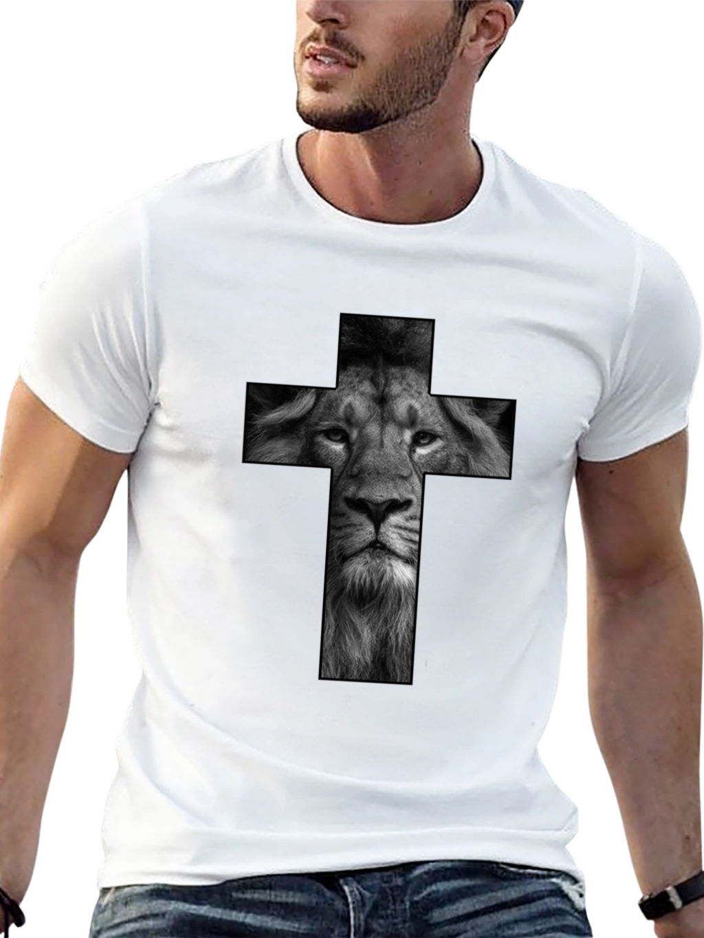 Lion Cross Graphic Black T-Shirt
