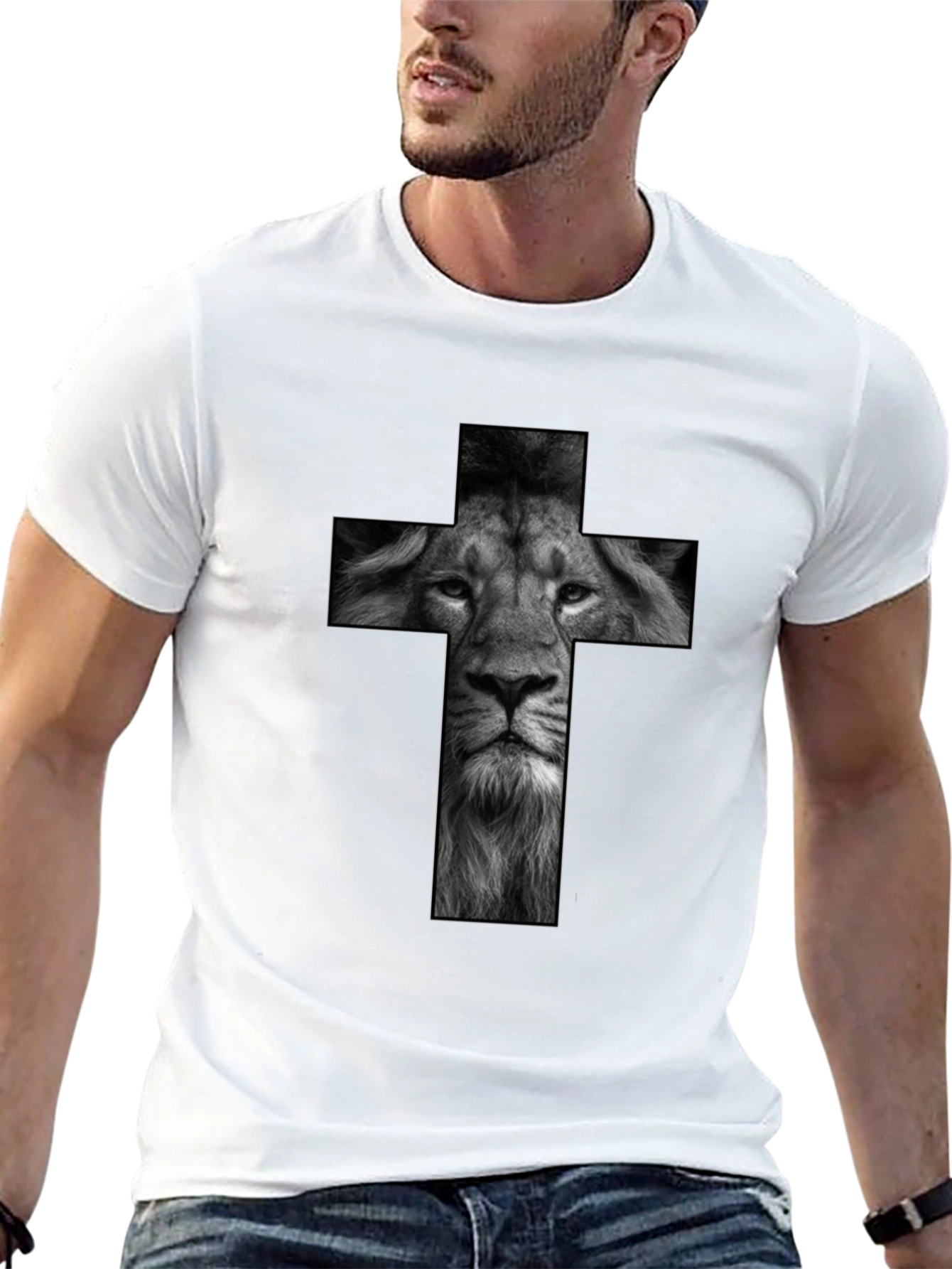 Lion Cross Graphic Black T-Shirt
