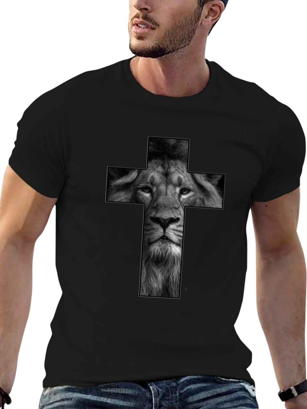 Lion Cross Graphic Black T-Shirt