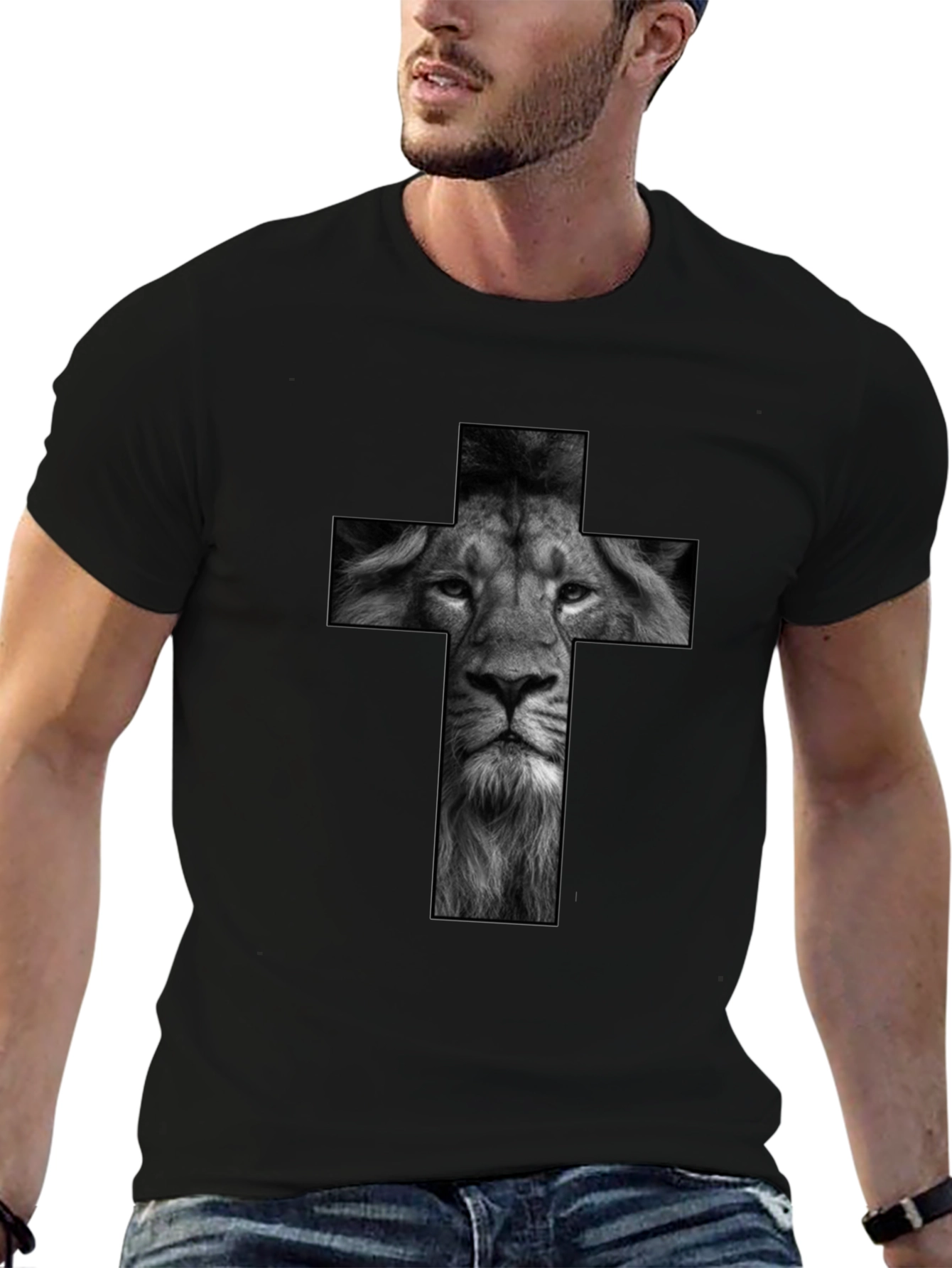 Lion Cross Graphic Black T-Shirt