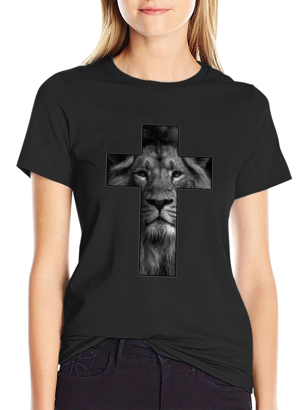 Lion Cross Graphic Black T-Shirt