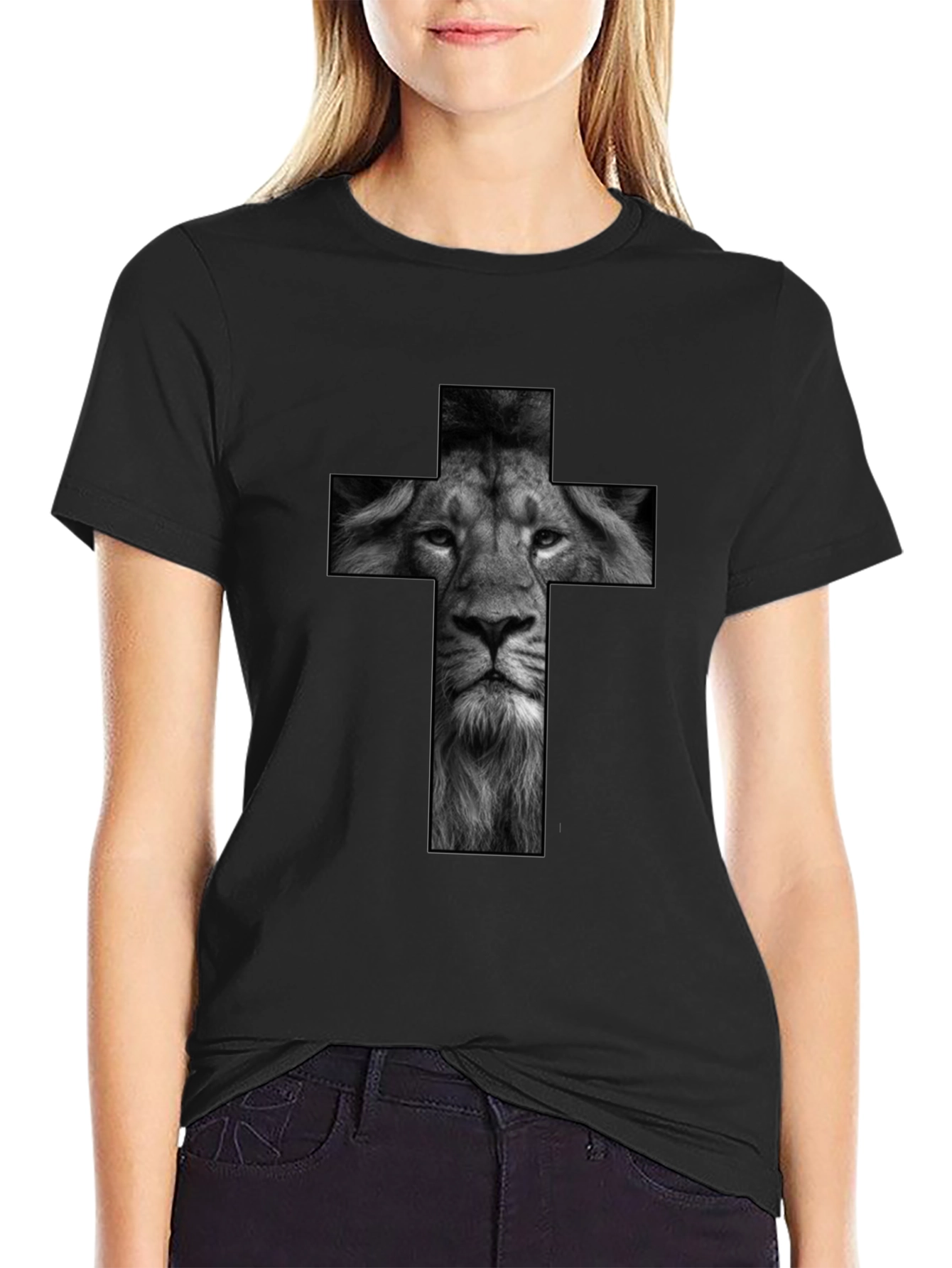 Lion Cross Graphic Black T-Shirt