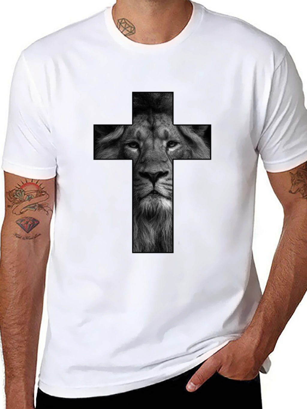 Lion Cross Graphic Black T-Shirt