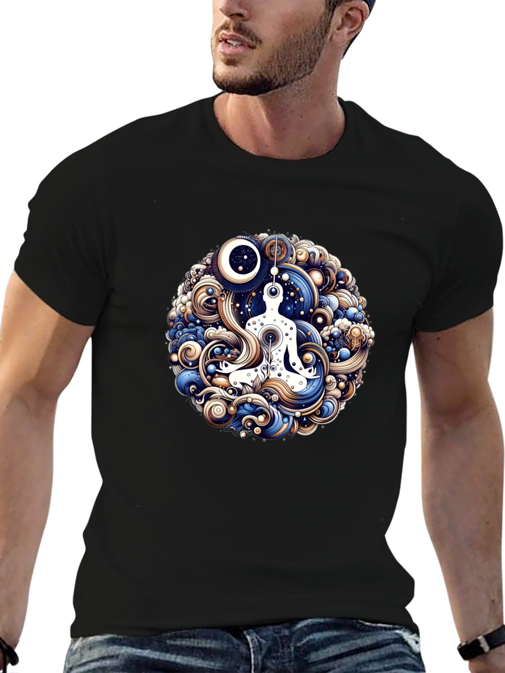 Meditative Flow T-Shirt - Cosmic Yoga Design