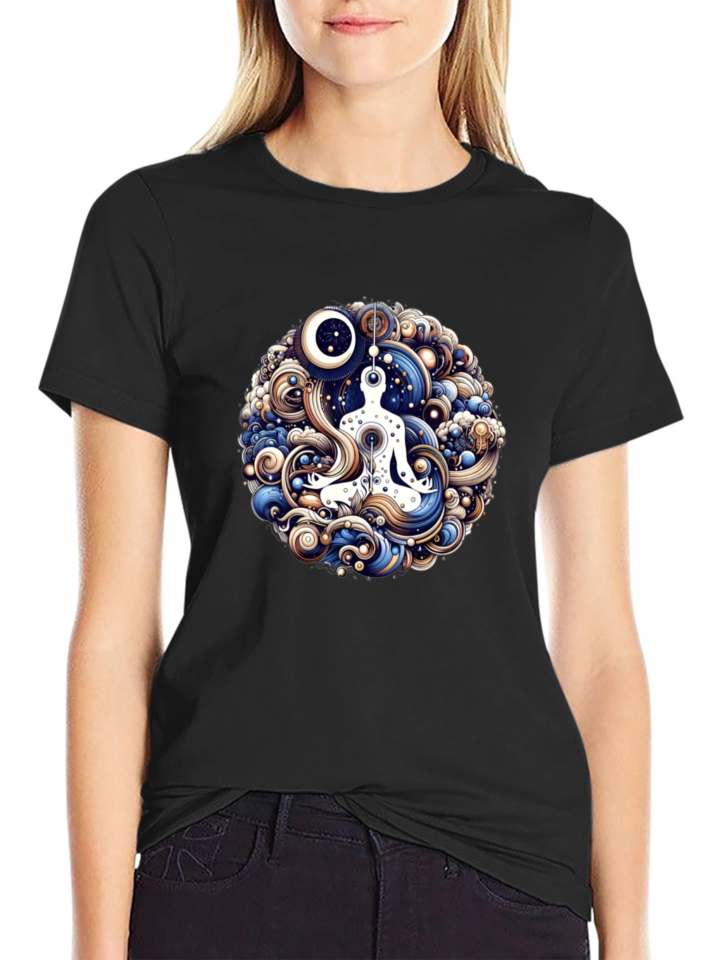 Meditative Flow T-Shirt - Cosmic Yoga Design